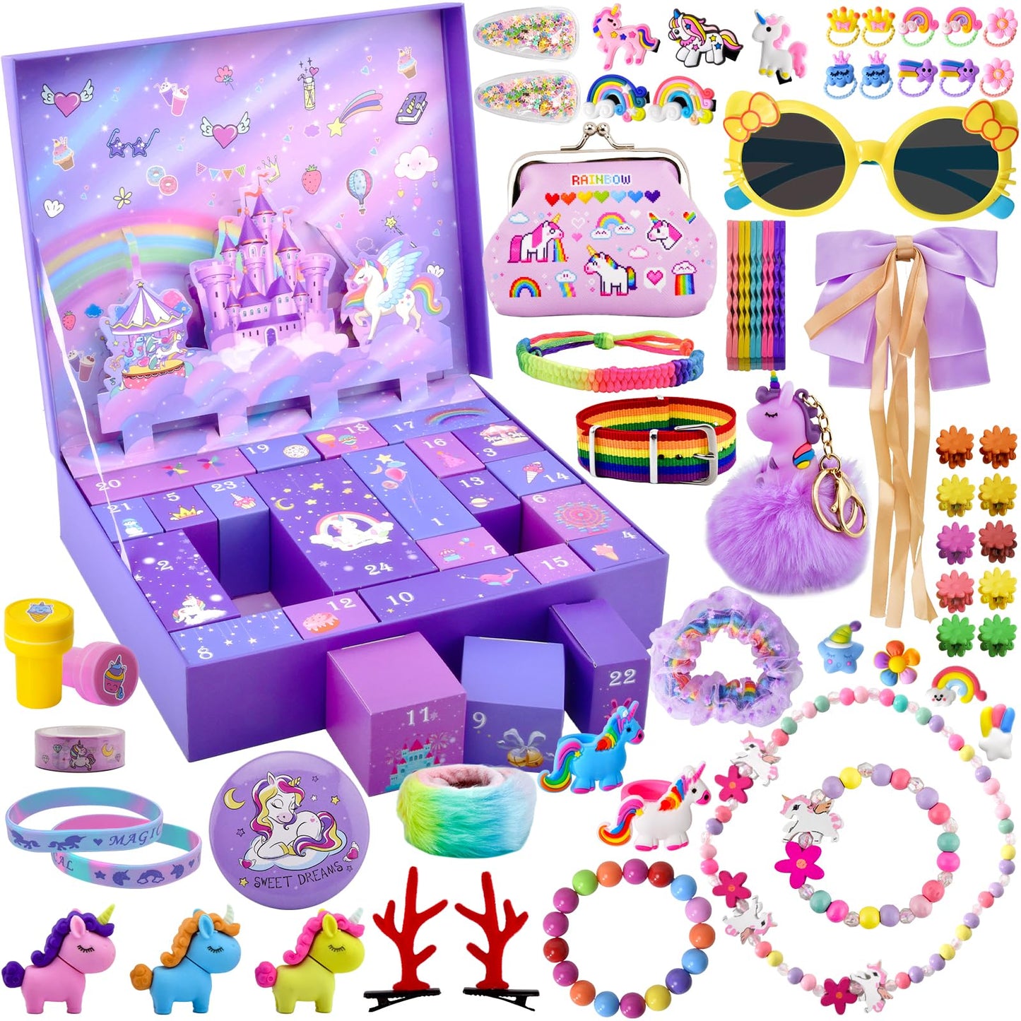 Advent Calendar 2025 for Girls, Christmas Countdown Calendar with 24 Unique Jewellery Gifts, Including Hair Accessories, Jewelry, Hair Clips, Beautiful Bracelets, Cute Ring, Stickers, Coin Purse