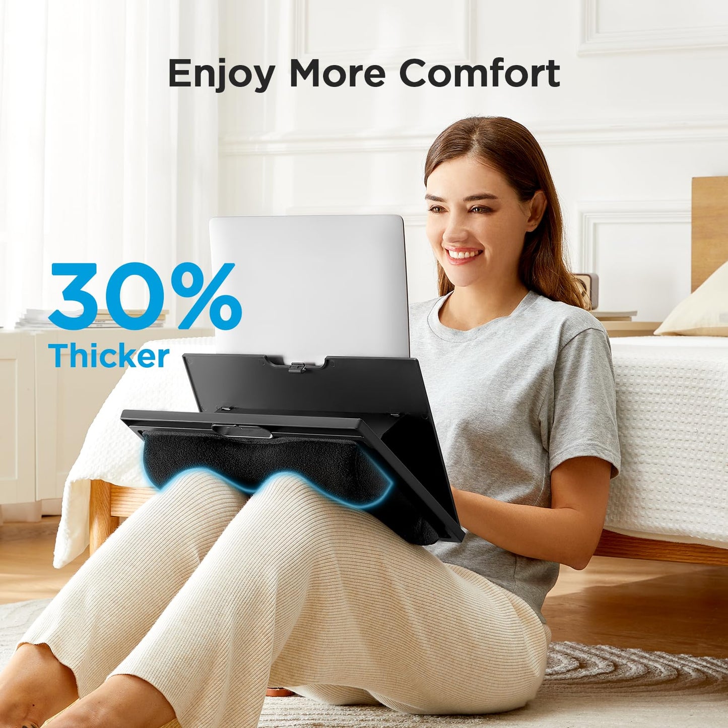 Adjustable Lap Desk - HUANUO 8 Adjustable Angles & Dual Cushions Laptop Stand Fits Up to 15.6In for Car, Work Table, Lap Writing Board & Drawing Desk on Sofa or Bed (Black)