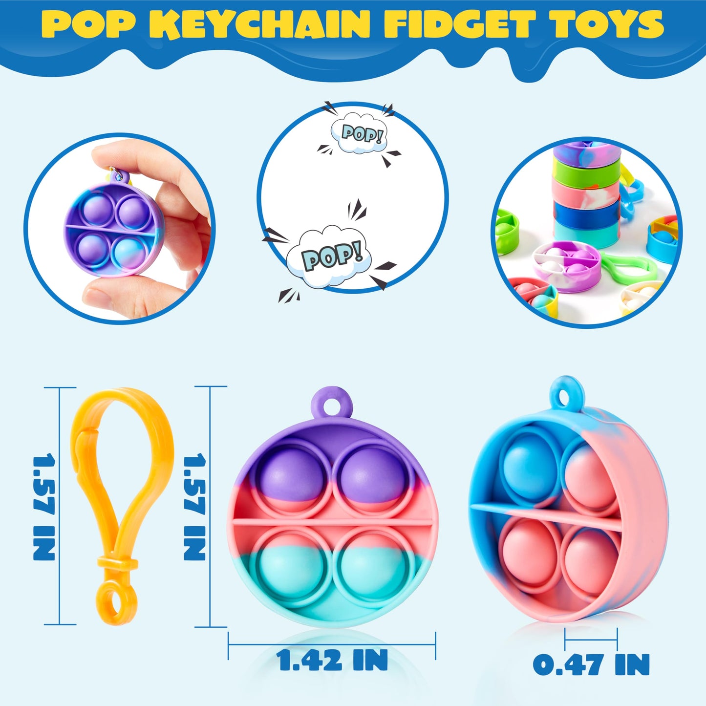 JOYIN Round Pop Fidget Keychain 90 Pack Pop Fidget Toys Bulk Party Favors for Kids 4-8,8-12 Years, Christmas Goodie Bags Stuffers Back to School Gifts for Students Classroom Prizes Sensory Fidget Toys