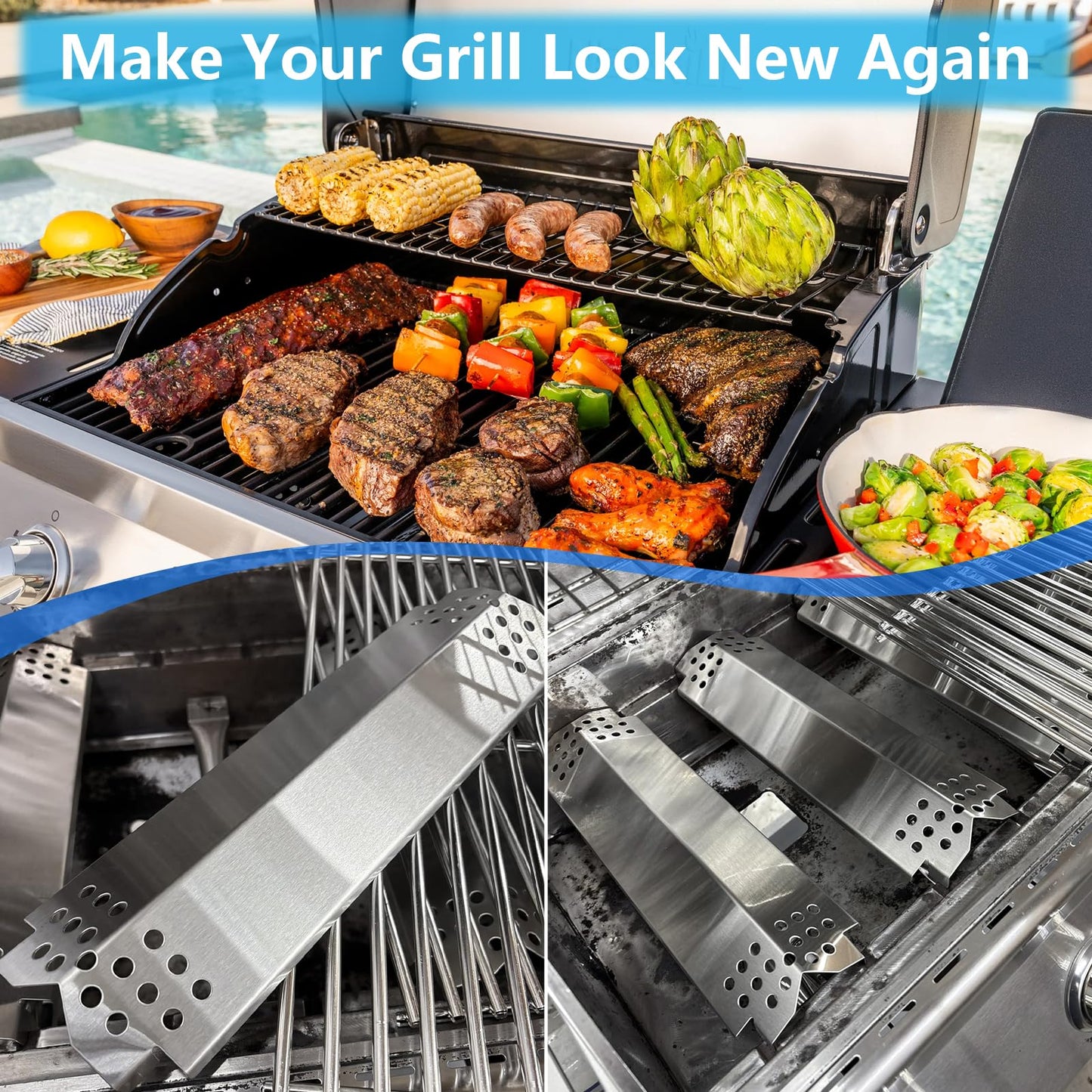 BBQ Heat Shields Barbecue Burners for Nexgrill 6 Burner 720-0896B 720-0898 720-0896 720-0830H 720-0888 720-0822A,Stainless Steel Heat Plate Flame Tamer for Nexgrill BBQ Replacement Parts,6 Pack