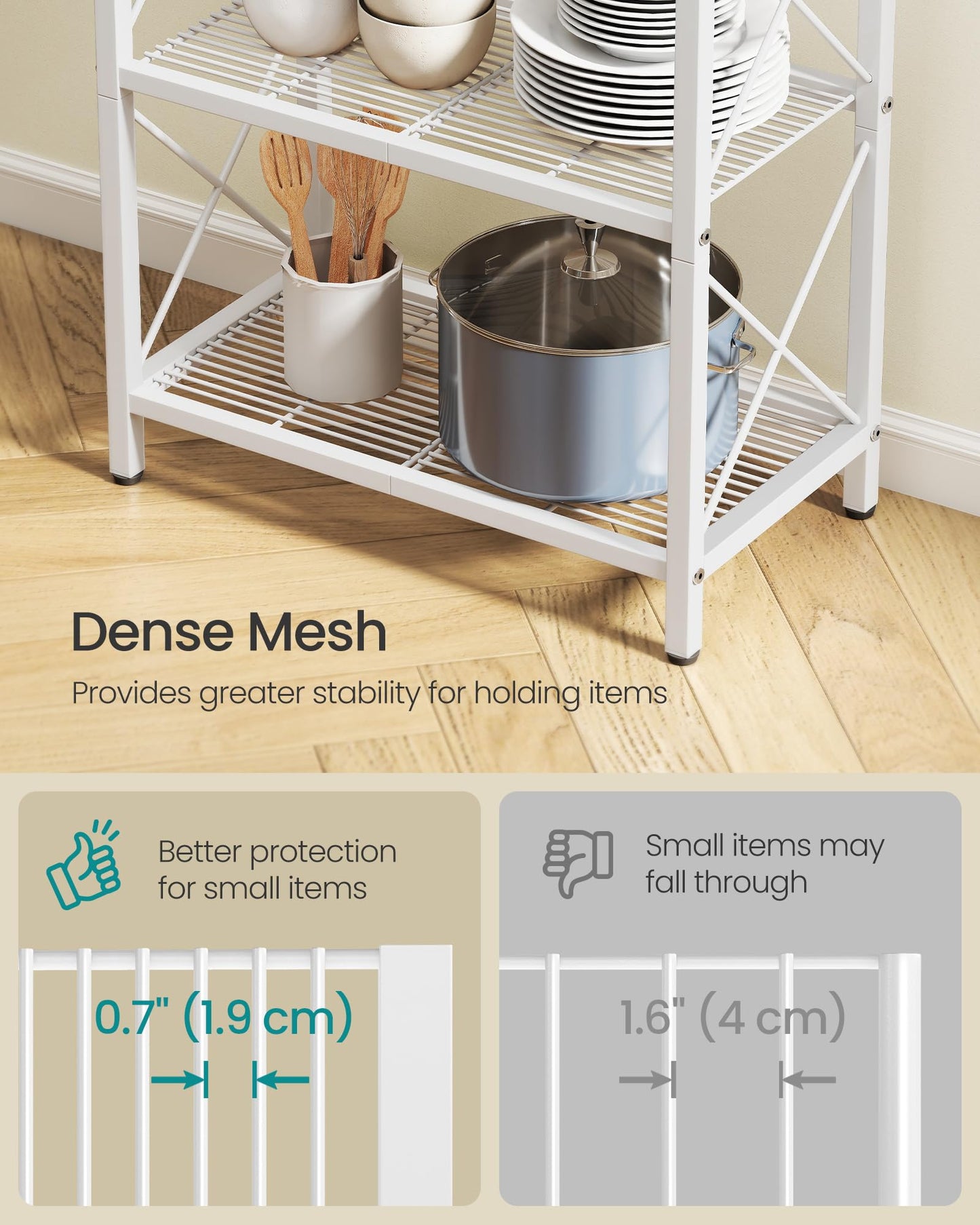 SONGMICS Metal Storage Rack, Shelving Unit with X Side Frames, Dense Mesh, for Entryway, Kitchen, Living Room, Bathroom, Industrial Style, 5-Tier, 11.8 x 22.8 x 55.5 Inches, Cloud White UBSC165W01V1