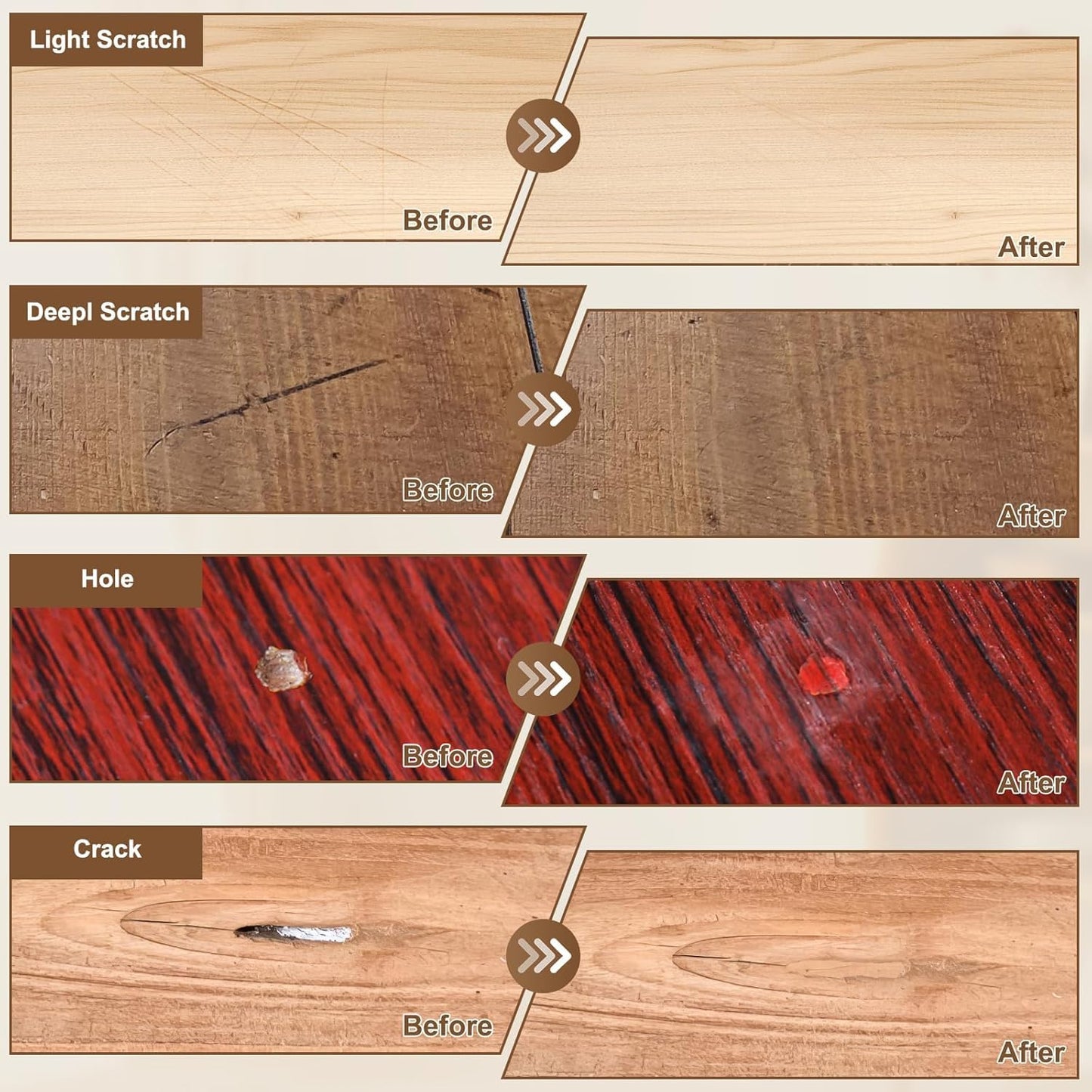 Vinyl Hardwood Repair Kit with Upgraded Heat Pen Display, Laminate Floor Repair Kit Hard Wax Wood Dual Tip Furniture Touch Up Marker Repair for Scratch, Stain, Crack, Hole, Cabinet, Door, Table