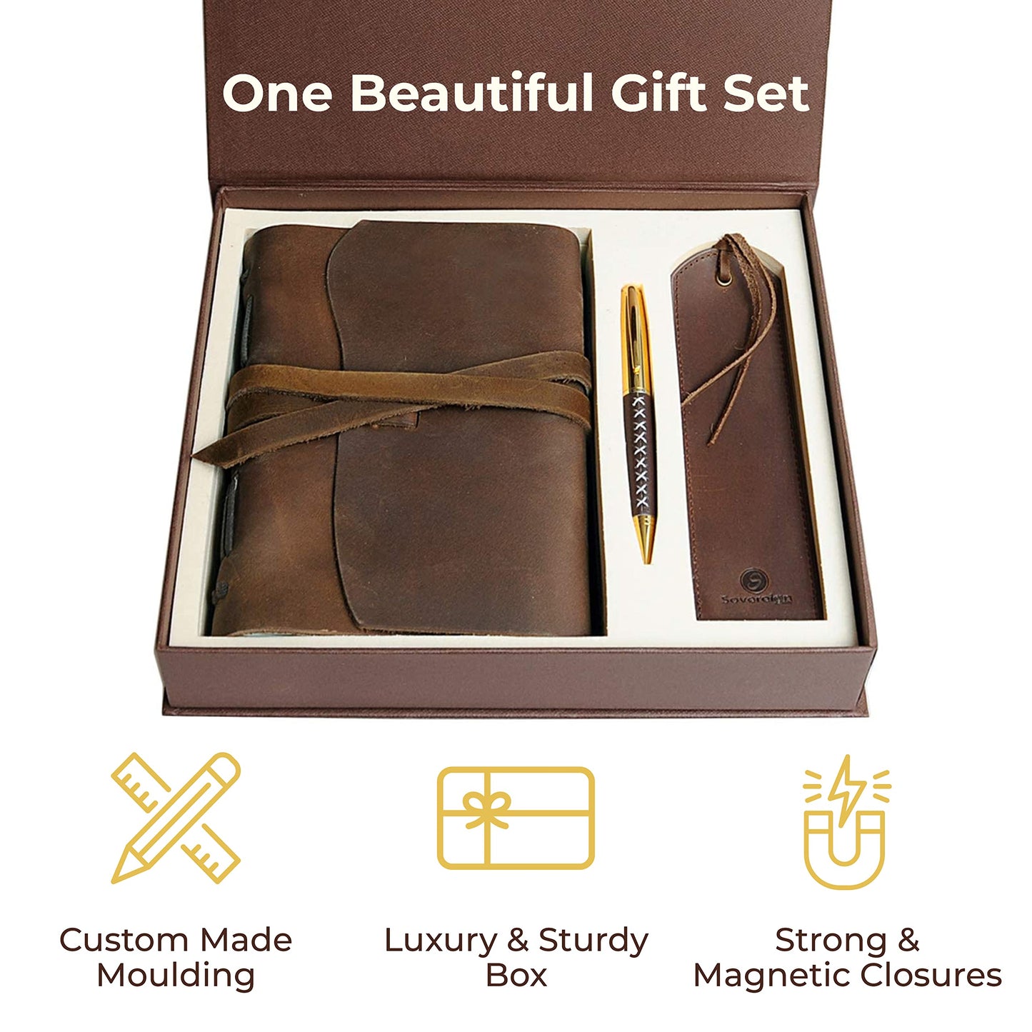Leather Bound Journal for Men and Women, Handmade Gift Set with Genuine Leather Bookmark and Stylish Pen, Vintage and Classic, Notebook, Sketchbook, Planner, Journal and Diary (300 Pages) (7x5")