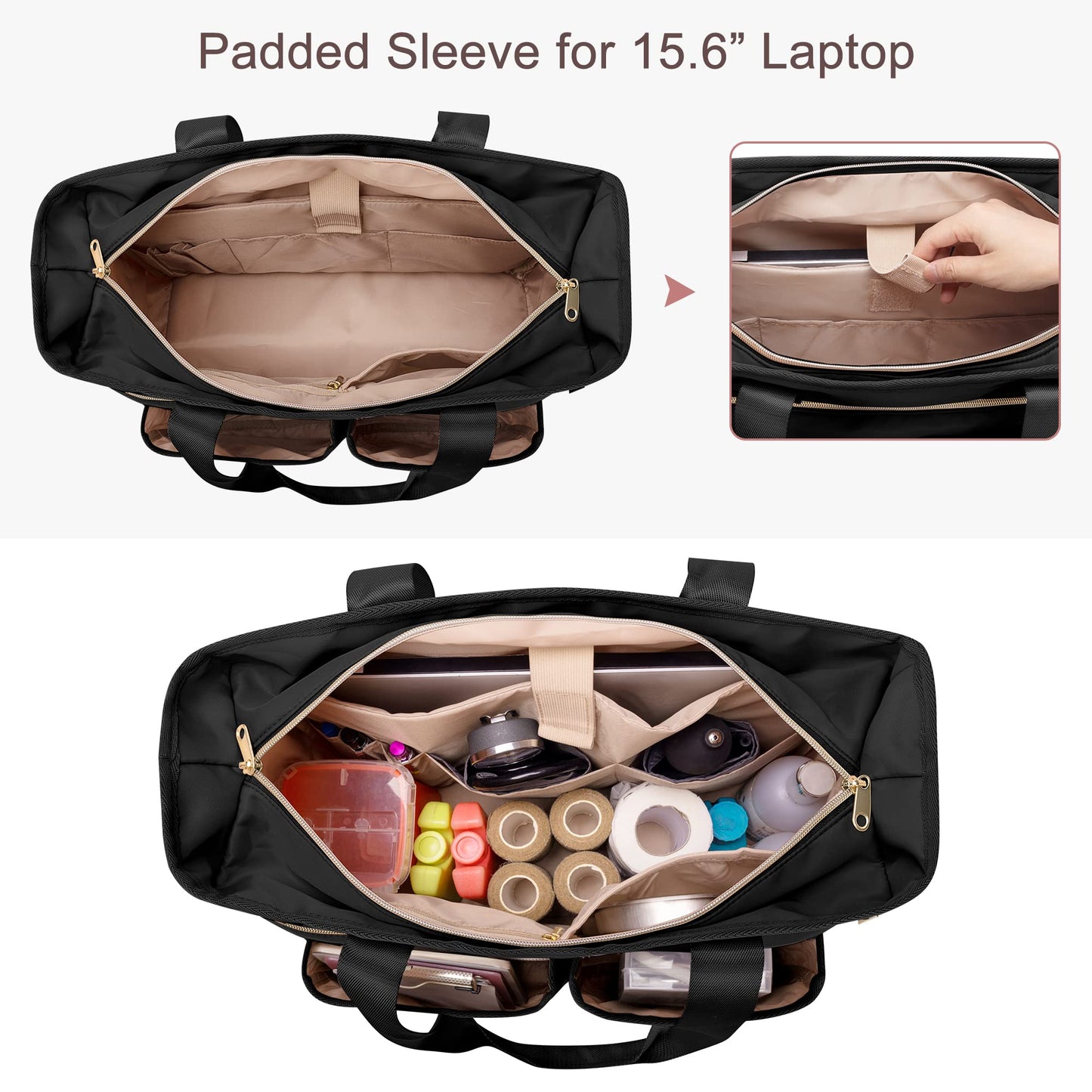 Fasrom Nurse Tote Bag for Work Nurses with Laptop Sleeve, Home Health Clinical Bag for Nursing Students and Medical Assistant, Black (Patent Design)