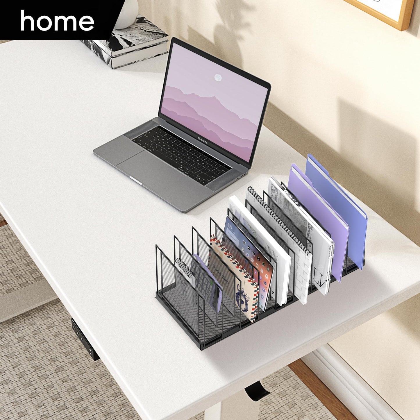 JMHUD 9-Section Desk File Organizer, Vertical File Holder, Mesh Desktop File Folder Metal File Binder Organizer Stand for Office Home Classroom, Black