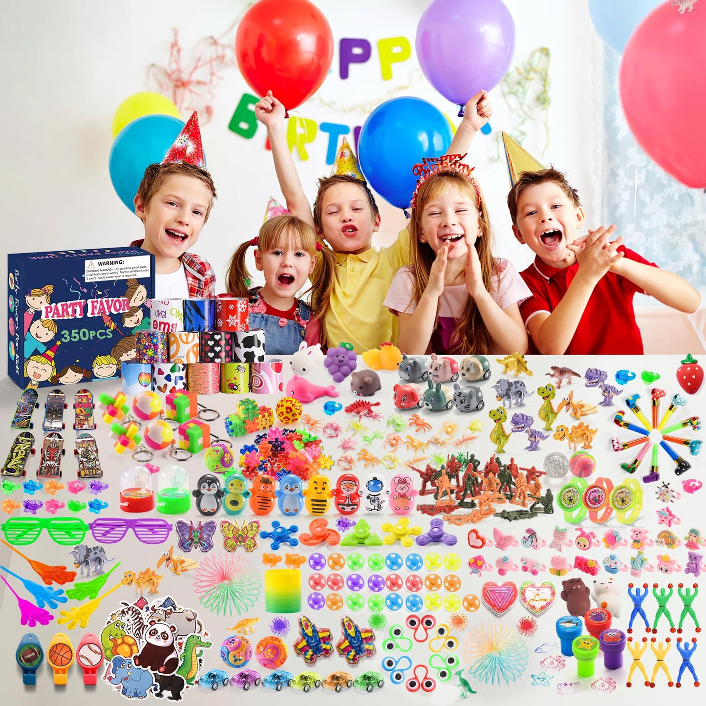 350 Pcs Bulk Party Favors for Kids Ages 3-6 6-8 8-12, Pinata Filler & Goodie Bag Stuffers, Treasure Chest Prizes for Classroom, Birthday Party Supplies Toys for Boys & Girls Christmas, Valentine Gifts