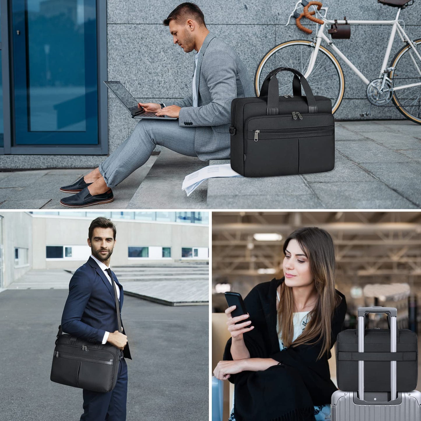 Laptop Bag 17 Inch Waterproof Briefcase for Men Large Laptop Carrying Case Computer Messenger Bag for Work Business Travel, Black