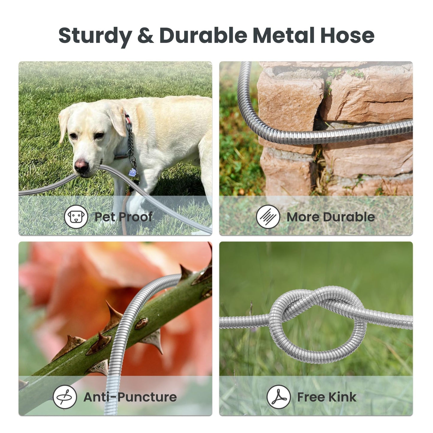 Girafe Tools Garden Hose 100ft x 5/8", 304 Stainless Steel Metal Water Hose, No Kink Garden Water Hose with 9 Pattern Spray Nozzle, Flexible, Lightweight, Kink Free Hose for Yard, Outdoor
