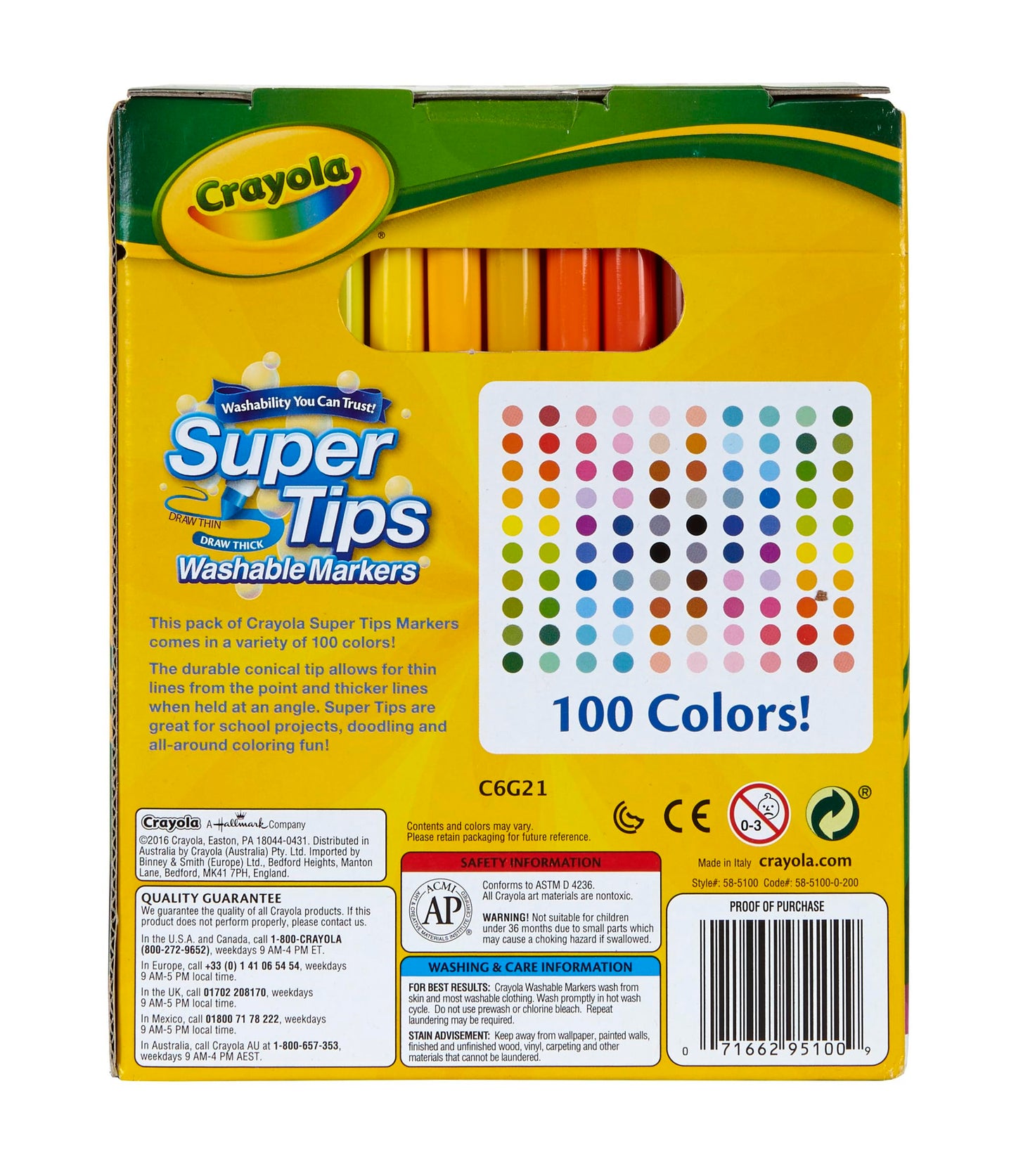 Crayola Super Tips Washable Markers, 100 Count, Bulk, Great for Kids