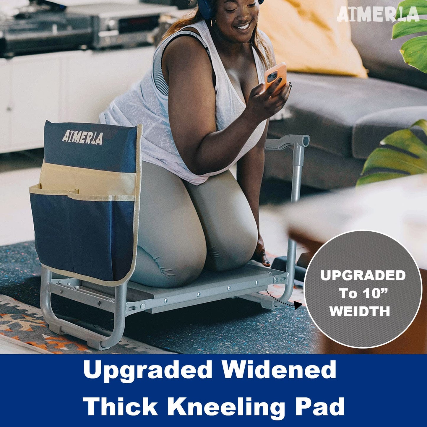 Aimerla Foldable Garden Kneeler Seat Heavy Duty [Upgraded Widened Thick Kneeling Pad] Durable Garden Stool with Large Garden Tool Bags with Pockets - Portable Garden Bench Gardening Gifts for Parents