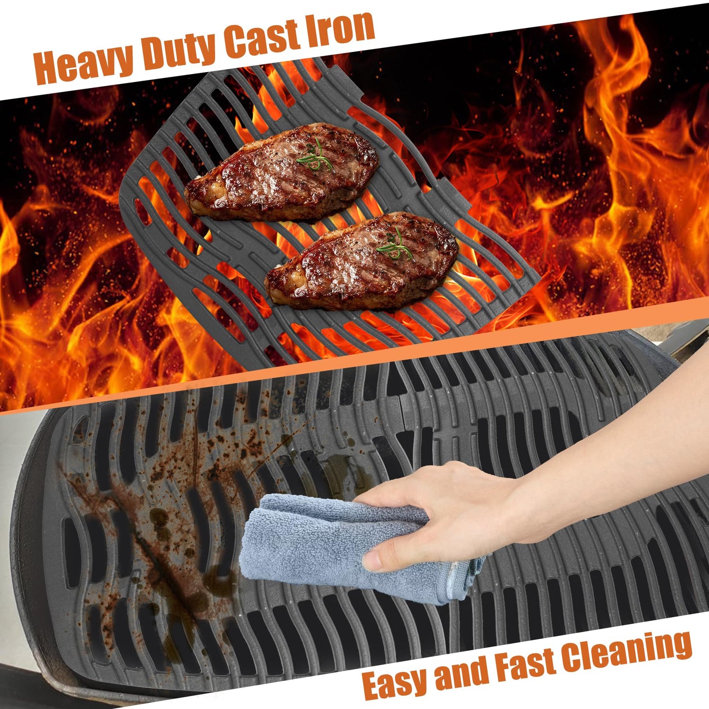 Travel q 285 Grate Upgraded Cast Iron Grill Grate Replacement Parts for Napoleon TravelQ 285 Series Gas Grill, 10.5" x 14.5", 2-Pack