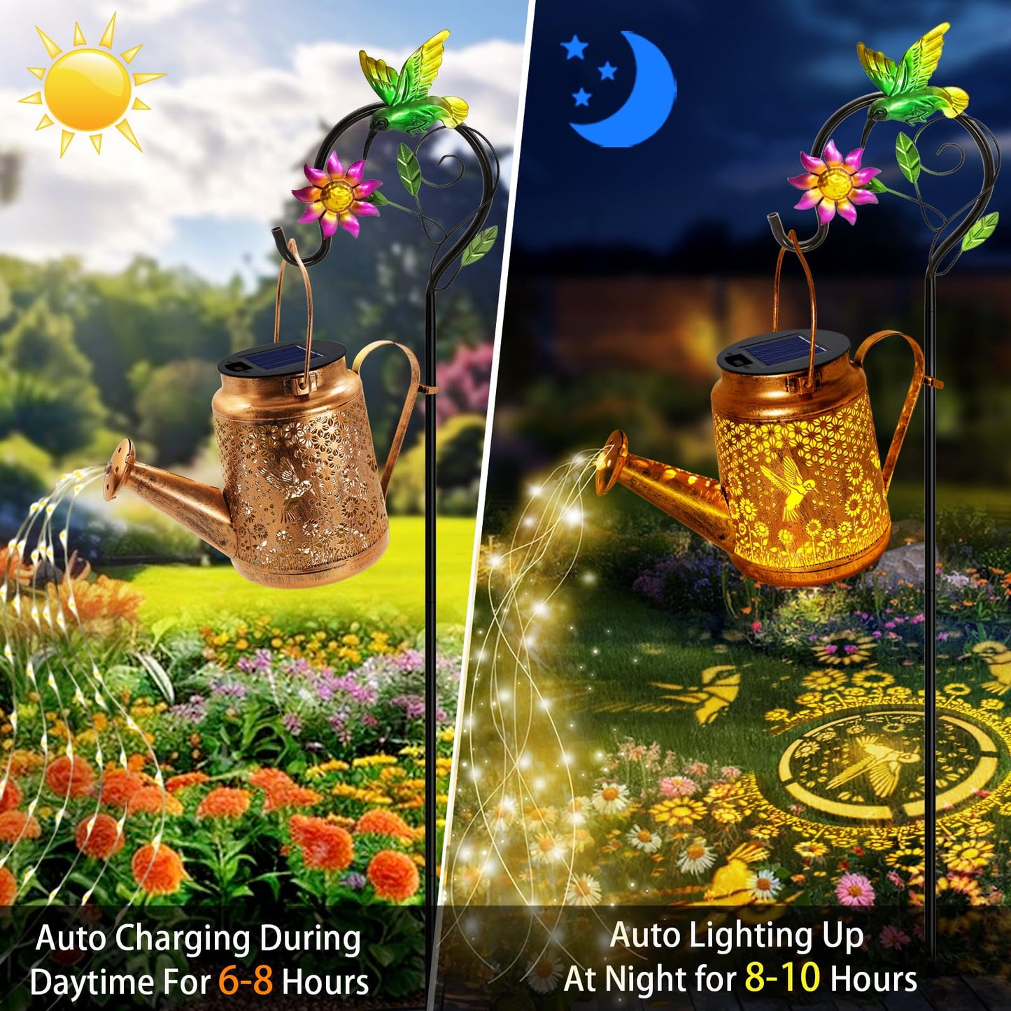 Solar Watering Can Lights, Hummingbird Hanging Lanterns Outdoor, Gardening Gifts for Mom Women Grandma Birthday, Waterproof Solar Lights Garden Decor for Outside Yard Art Patio Porch Lawn Backyard