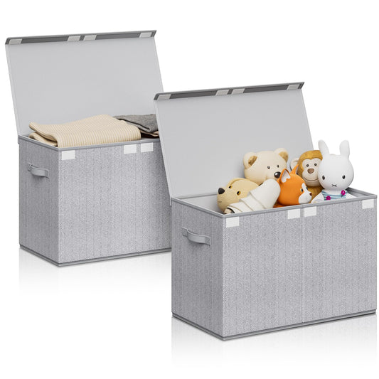 2 Pack Toy Chest Box Organizer Bins for Kids,Boy and Girl, Large Collapsible Storage Box with Fabric Flip-Top Lid & Handles for Clothes, Blanket, Nursery Room, Closet, Bedroom.