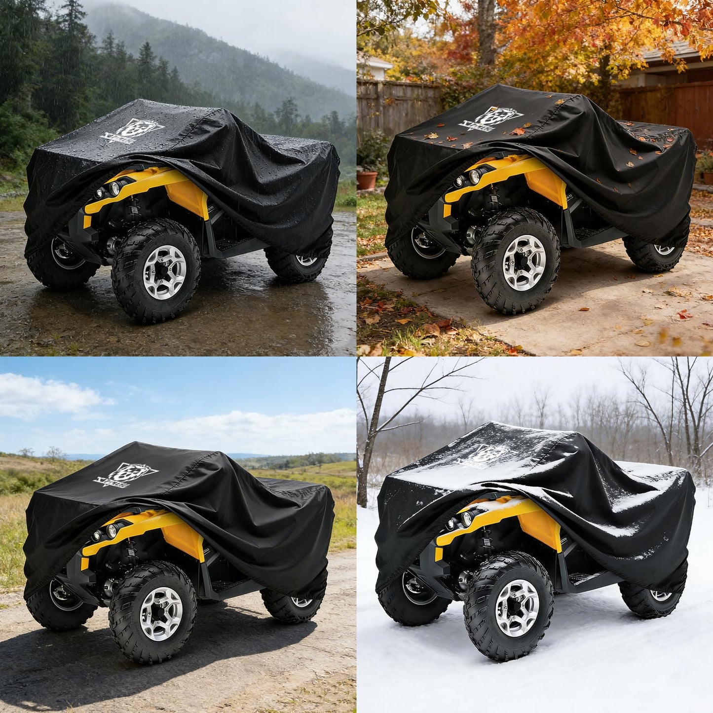 XYZCTEM Waterproof ATV Cover, Heavy Duty Black Protects 4 Wheeler from Snow Rain or Sun (Black, 82 inch)