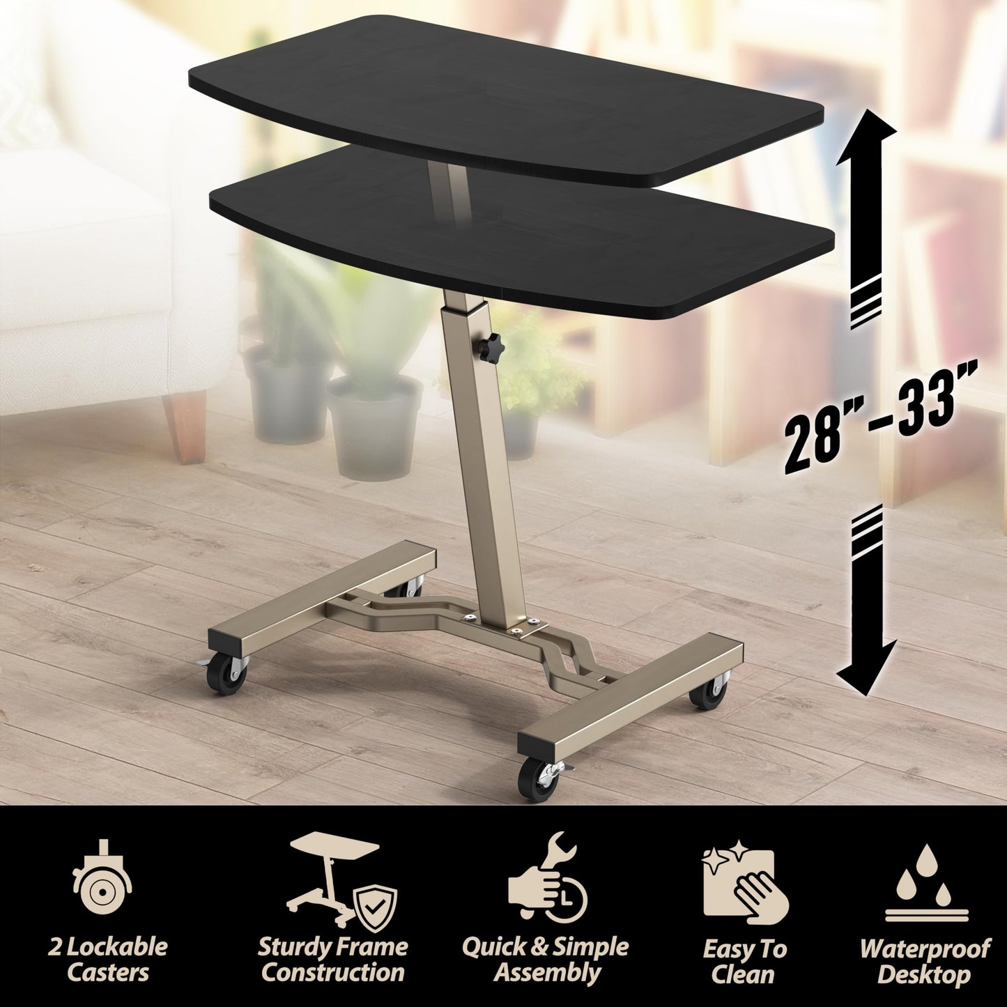 SHW Mobile Height Adjustable Laptop Rolling Cart with Height Adjustment from 28" to 33" (71 cm to 84 cm), Espresso