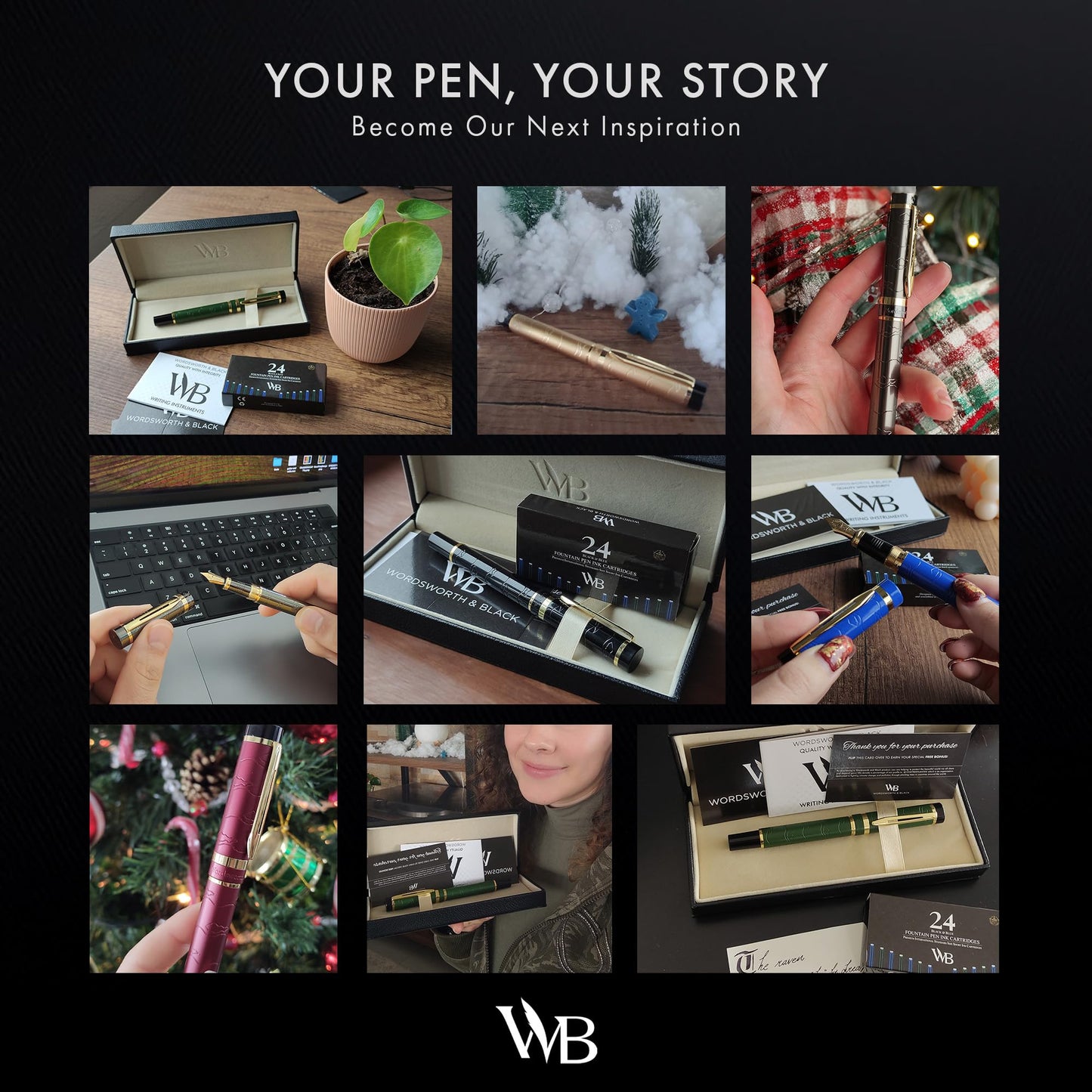 Wordsworth & Black Primori Fountain Pen Set, Medium Nib, Includes 24 Ink Cartridges and Ink Refill Converter, Gift Case, Journaling, Calligraphy, Smooth Writing [Black Gold], Perfect for Men and Women
