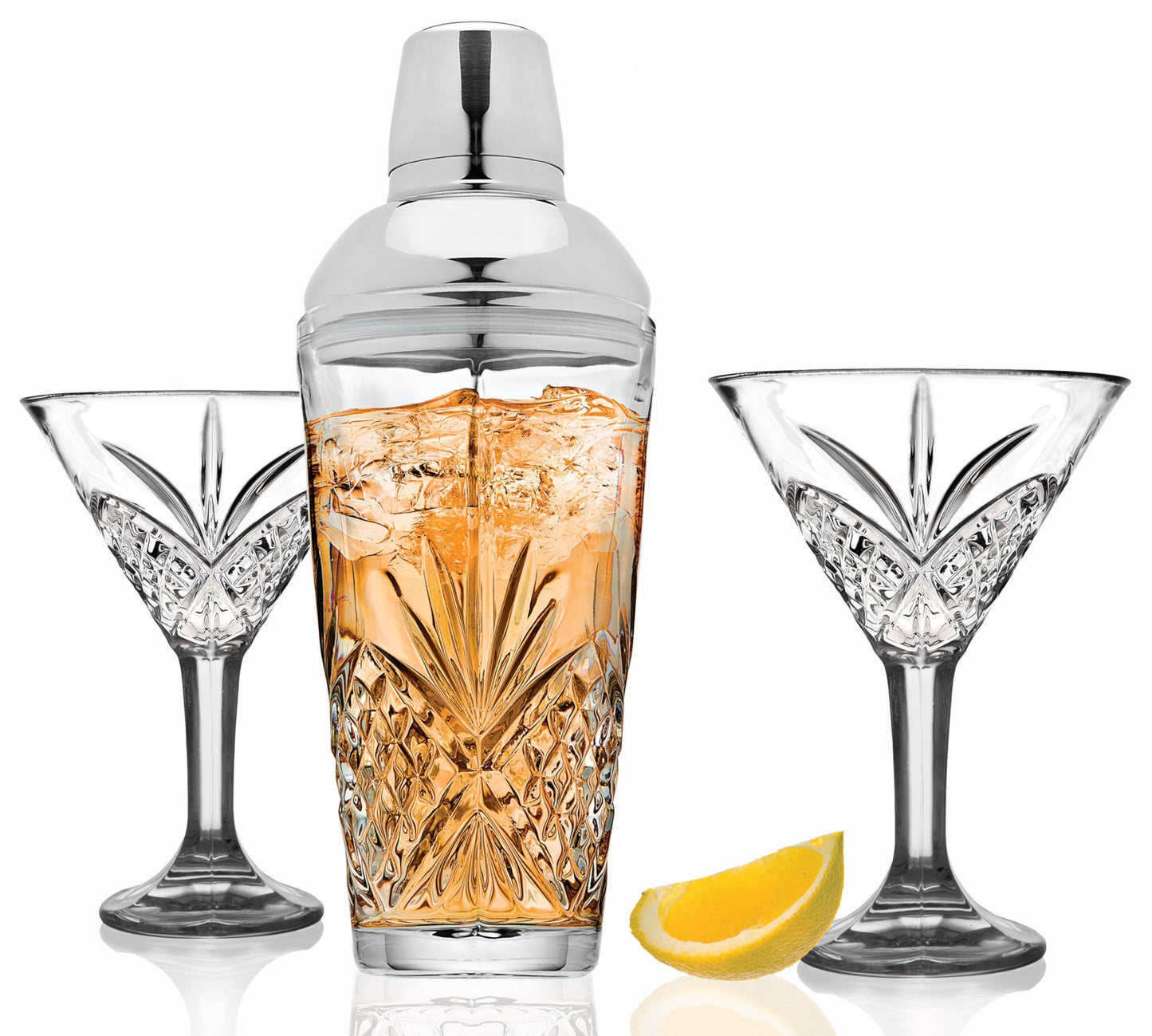 Godinger Cocktail Shaker and Cocktail Glasses Bar Set, Martini Shaker and 2 Martini Glasses Set - Dublin Collection
