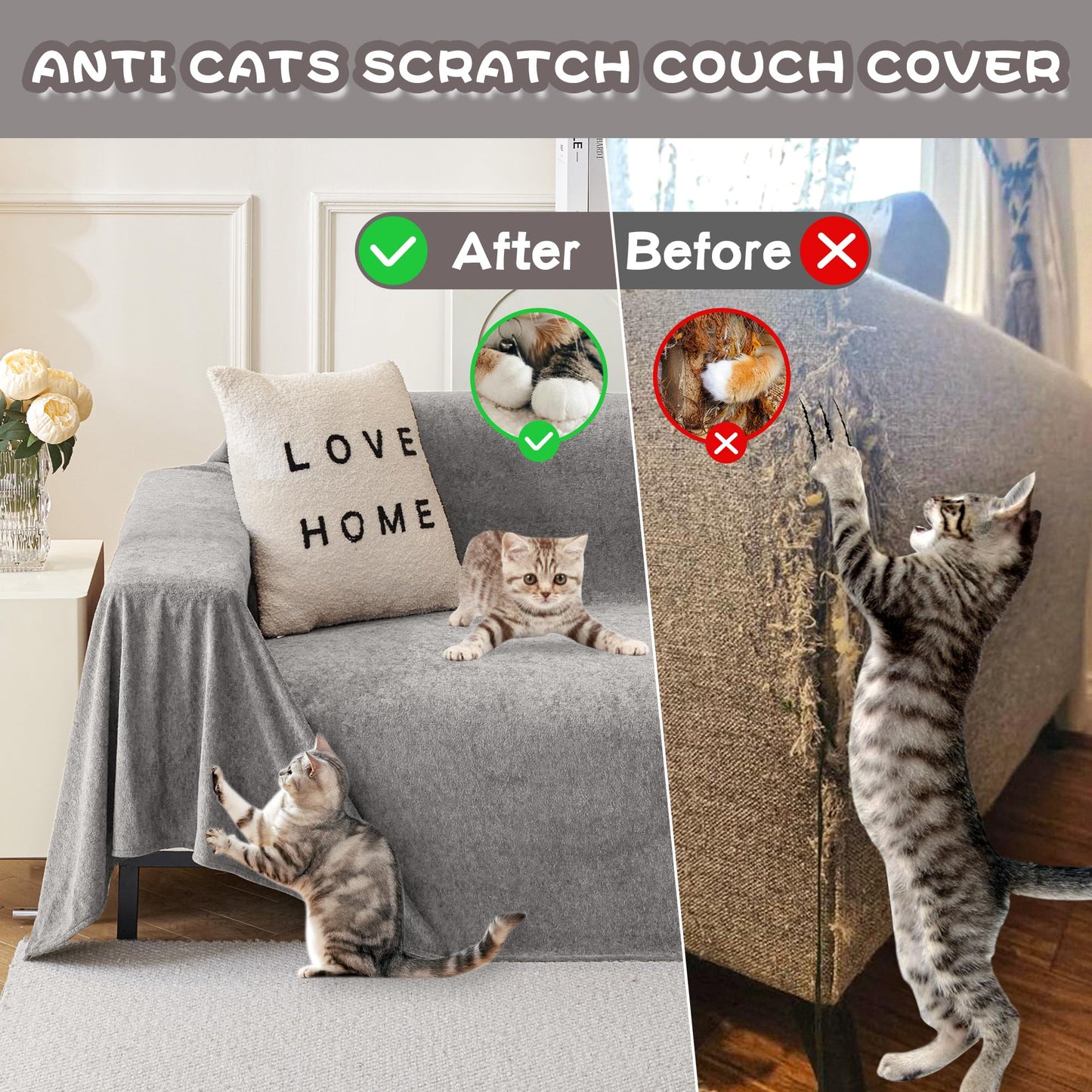 MYSKY HOME Couch Covers Sofa 2 Seat, Non-Slip Soft Sofa Slipcover Furniture Protector, Washable Futon Covers, Towel Blanket Pet Friendly for Dogs, 71" x 118", Grey