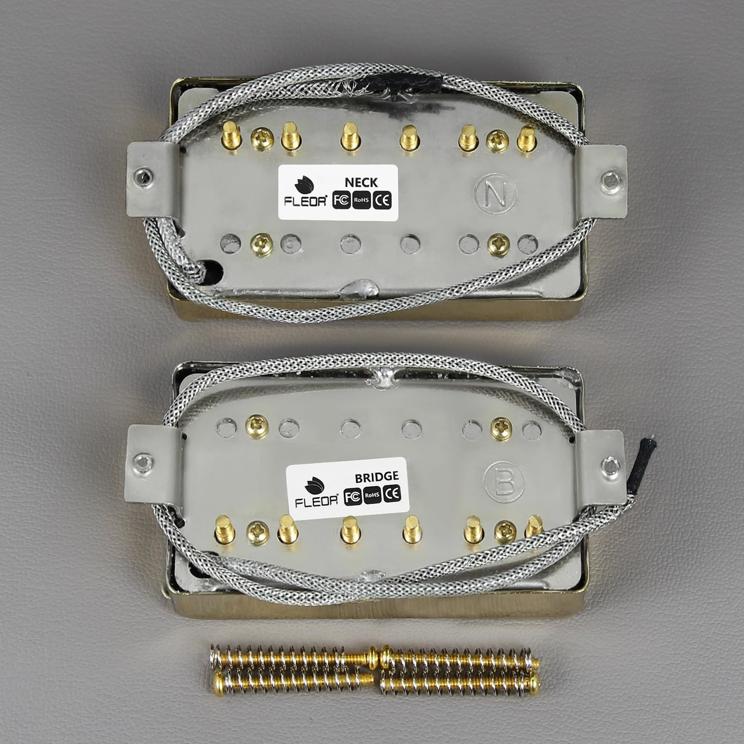 FLEOR Alnico5 Guitar Humbucker Pickup Set Golden Bridge & Neck Pickups Compatible with LP style Guitar Part