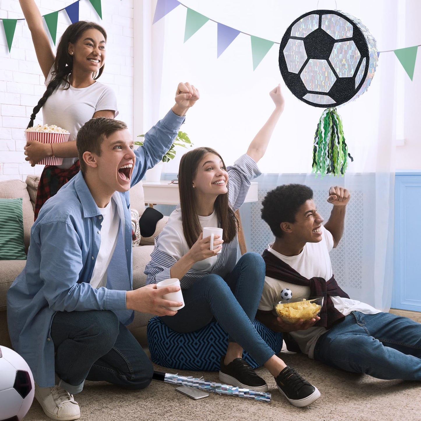 WERNNSAI Soccer Pinata - Soccer Ball Pinata with Blindfold and Stick for Sports Birthday Party Decoration Soccer Match Celebration Bachelorette Supplies