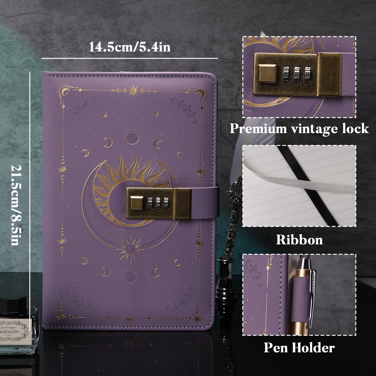 TIEFOSSI Diary with Lock, Vintage Locked Journal for Women Men, A5 Refillable Notebook with Lock, 224 Numbered Pages