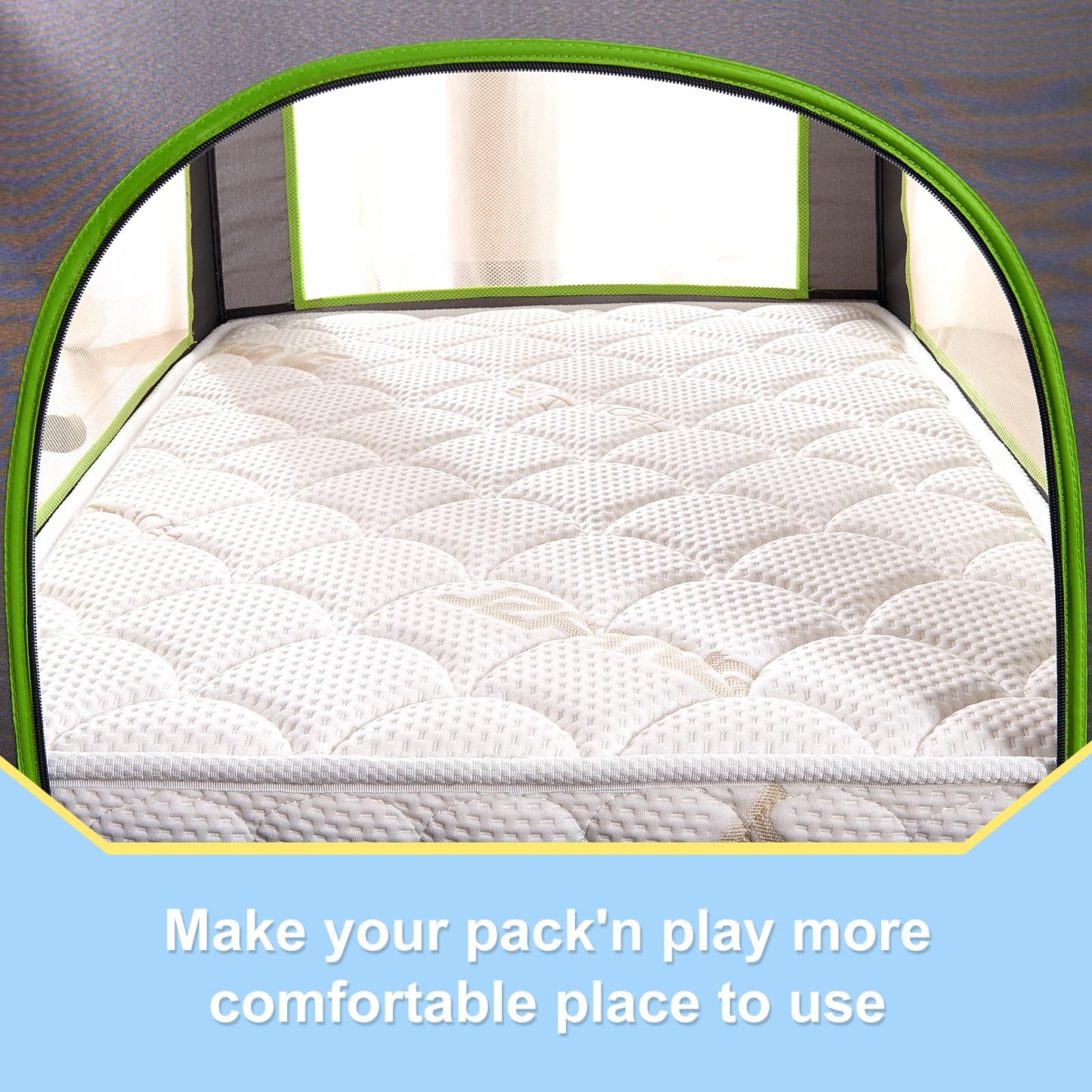 Vibe Bear Premium Pack and Play Mattress Topper 38" x 26" - Breathable, Soft, Medium Firmness Playpen Mattress Topper - Fits Pack N Play Playpens - White