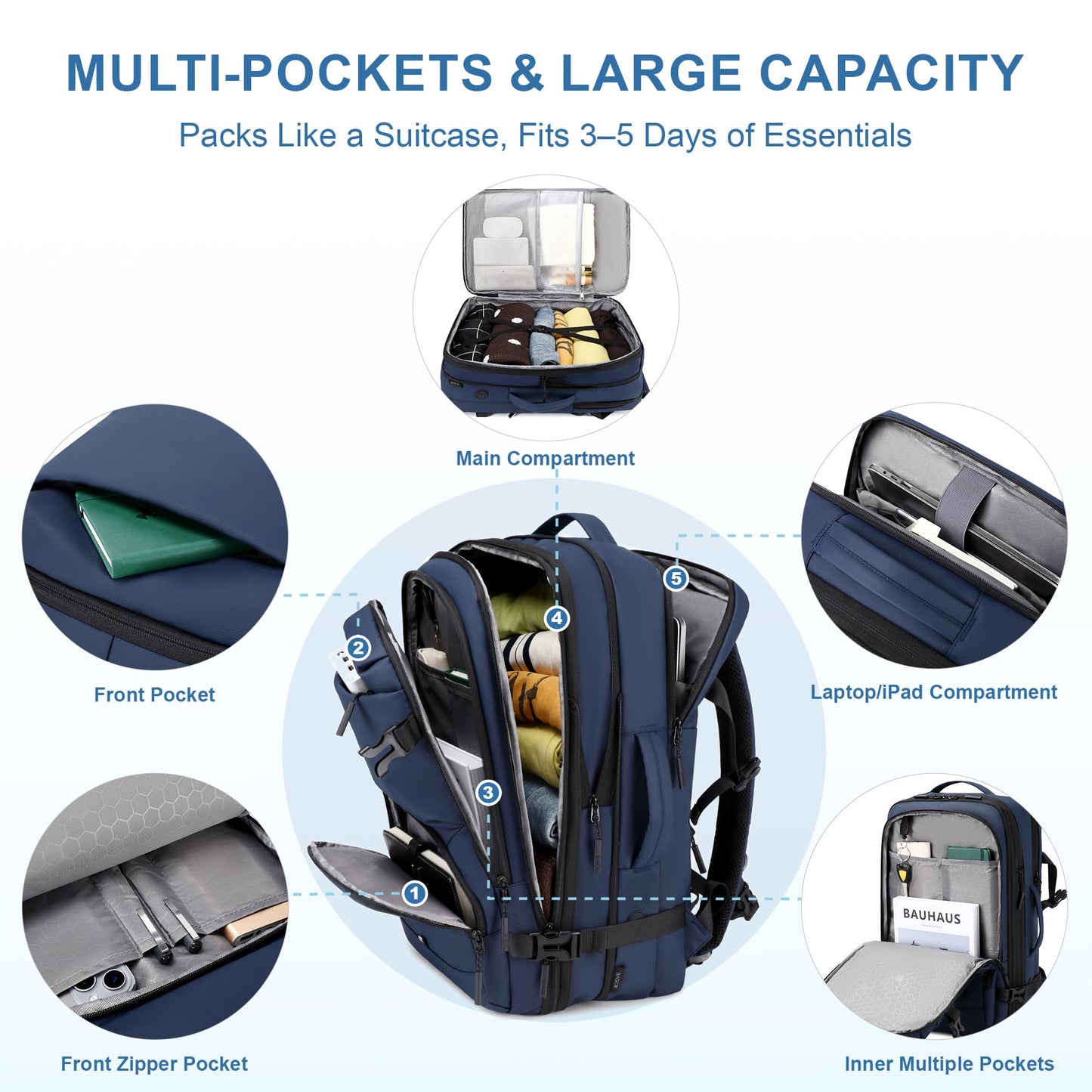 BAGOK Carry On Travel Backpack, 35L-40L Expandable Extra Large Airline Approved,Lightweight Daypack for Men and Women