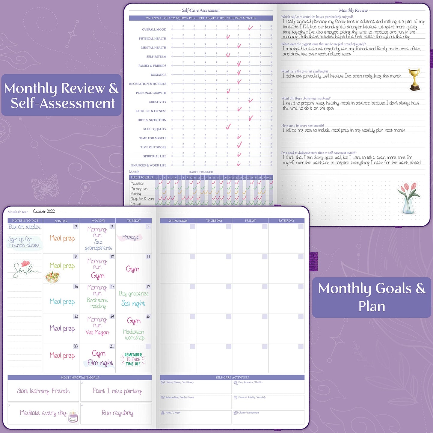 Legend Self-Care Journal – Guided Daily Reflection Journal to Support Mental & Physical Health – Daily Mood, Meditation & Personal Development Notebook – 7x10.5”, Lasts 3 Months (Purple)