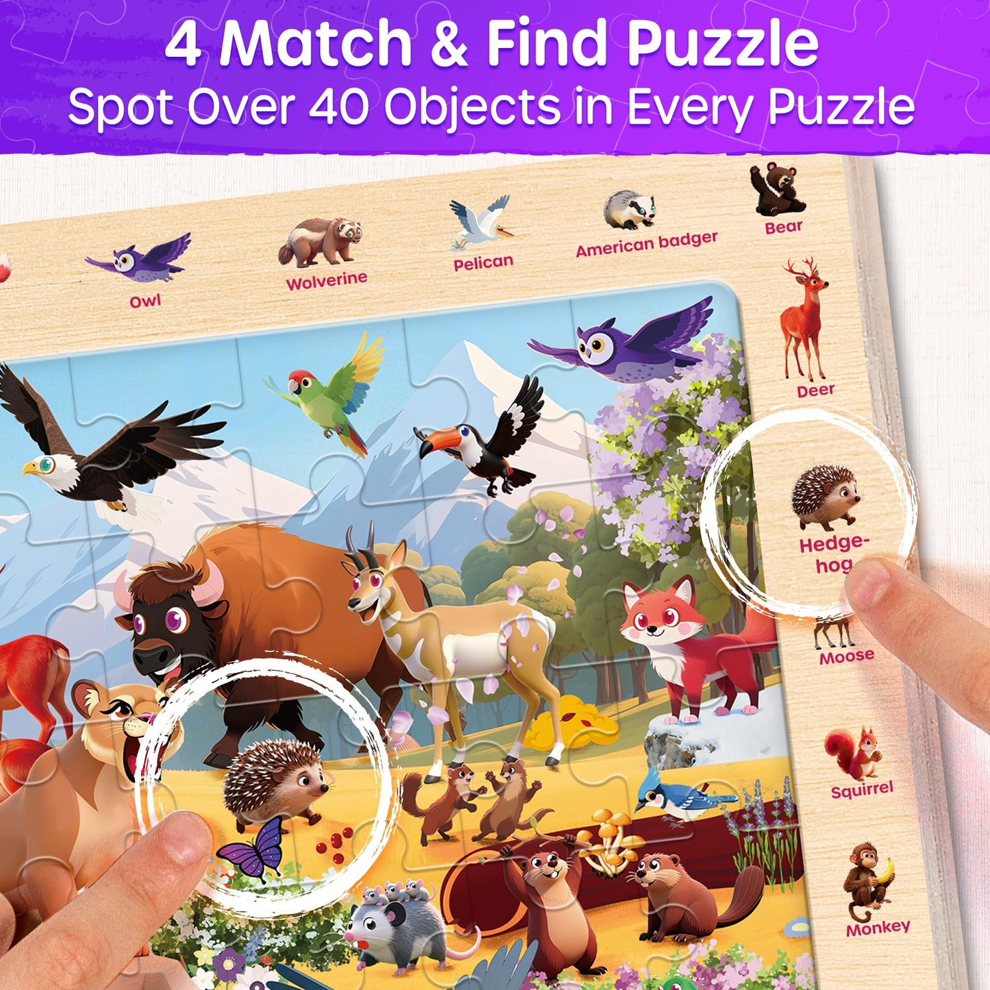 SYNARRY Wooden Dinosaur Farm Ocean Animal Puzzles for Kids Ages 4-6, 4 x 60 Piece Match & Find Puzzles for Kids Ages 3-5 Boys Girls, Preschool Educational Puzzle Toddlers Gifts for 4-8 Year Old