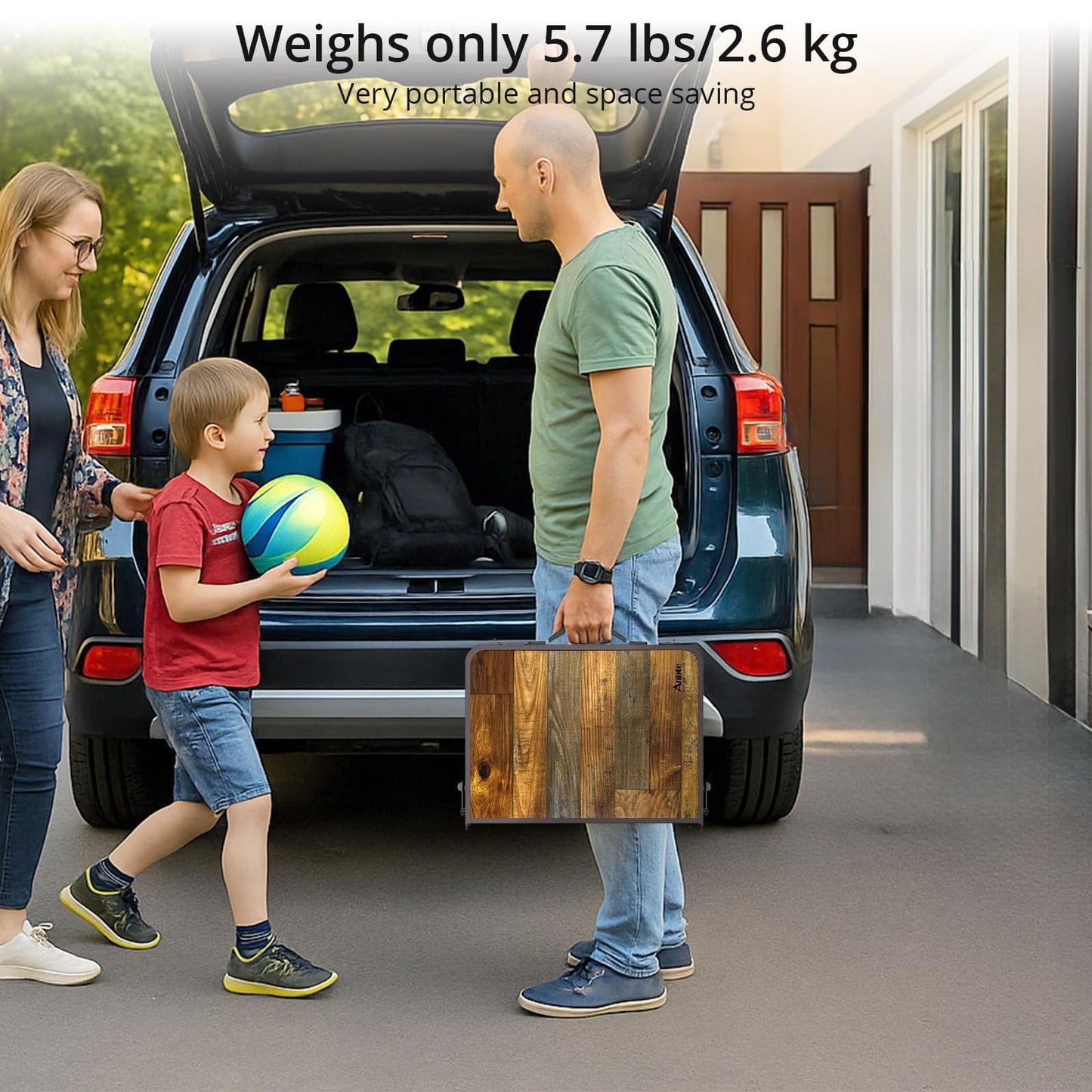 Anbte 2ft Camping Table Foldable with Storage Net, 3 Adjustable Heights 27.5" Aluminum Small Portable Table with Carrying Handle, for Outdoor Indoor Picnic Beach Party Travel, 24" X 16", Brown