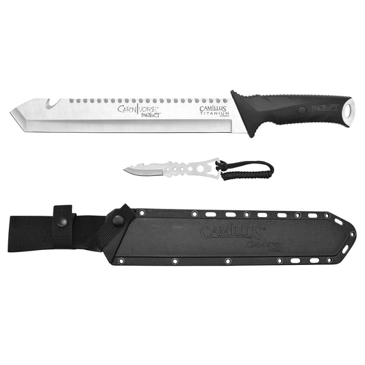 CARNIVORE INJECT MACHETE / 18" OVERALL / 12" BLADE / 420SS / FULL TANG/INCLUDES 5" TRIMMING KNIFE/MOLDED SHEATH