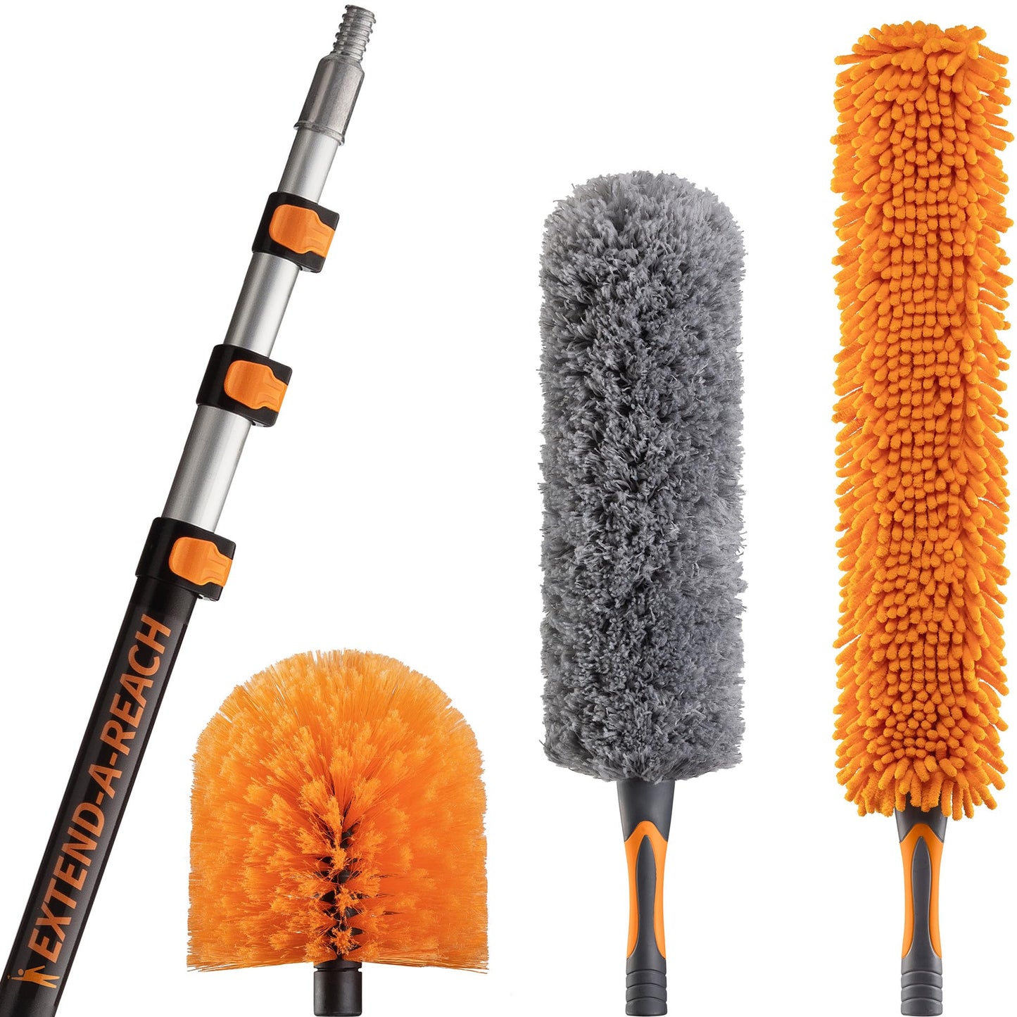 20 Feet High Reach Ceiling Dusters Set with 4-12 ft Extension Pole for Cleaning // Extendable Telescoping Long Reach Cobweb & Feather Dusters for High Ceilings // Extendable Ceiling Fan Blade Cleaner