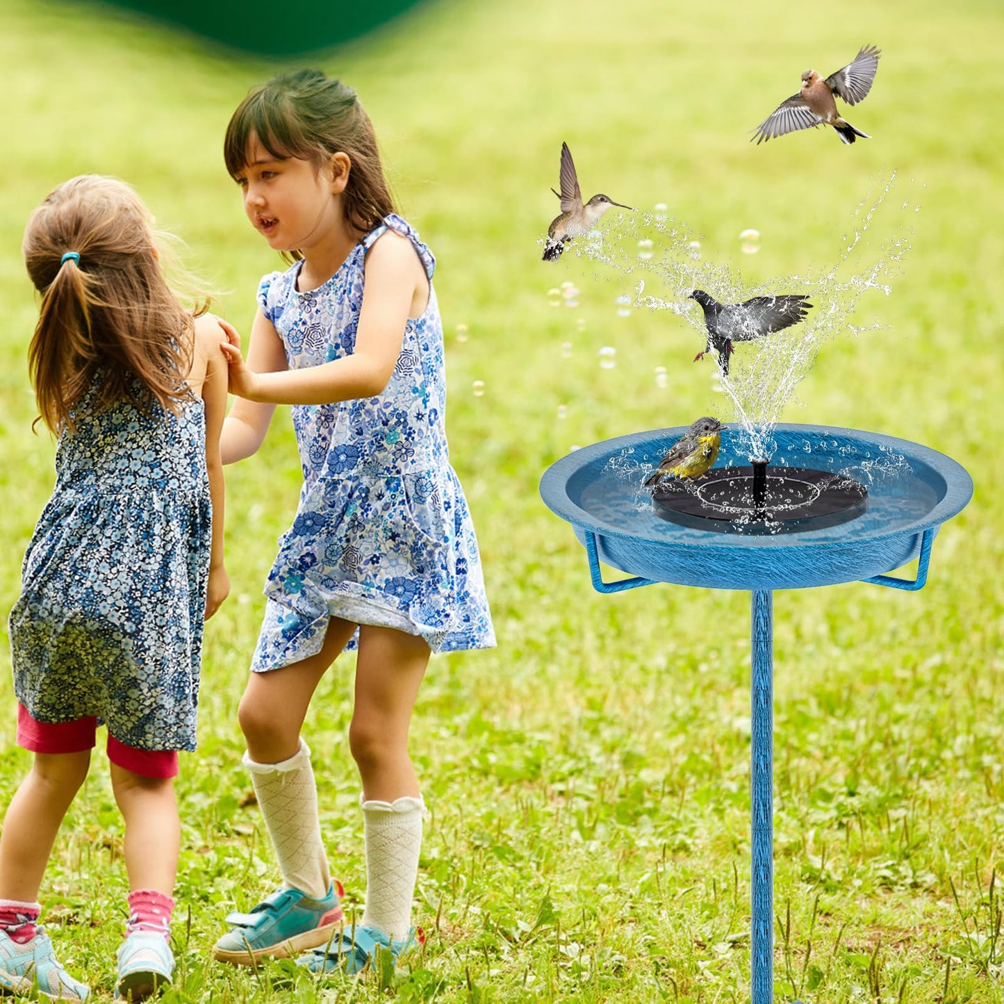 KHayRovies Metal Bird Bath for Outside, 36.2" Height Birdbath Bowl Standing Bird Feeders for Outdoors with 4 Prongs Base Stake, Freestanding Birdfeeders for Garden Yard Lawn Decor (Retro Blue)