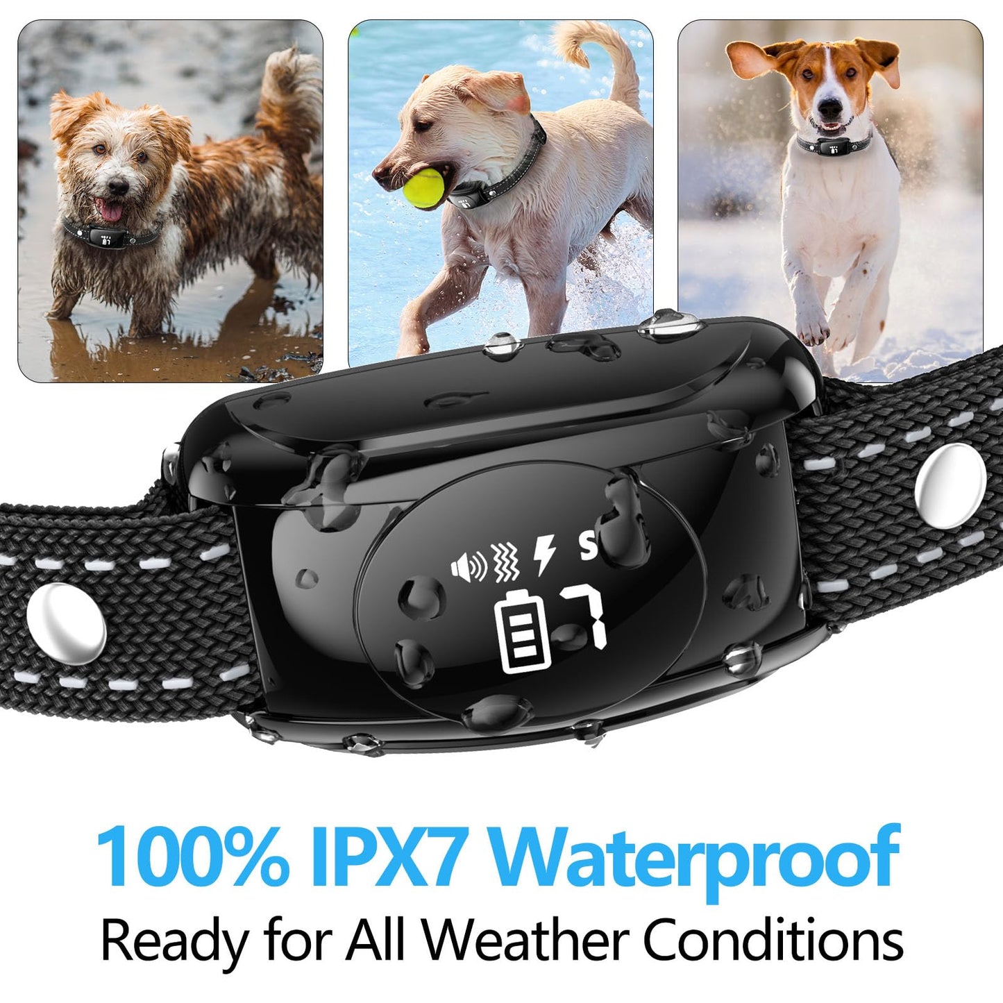 Bark Collar, Dog Training Collar with Remote, Barking Collar with 4 Modes 7 Sensitivity & 5 Sounds, IPX7 Waterproof Bark Collar for Large Medium Dog 15-120LBS
