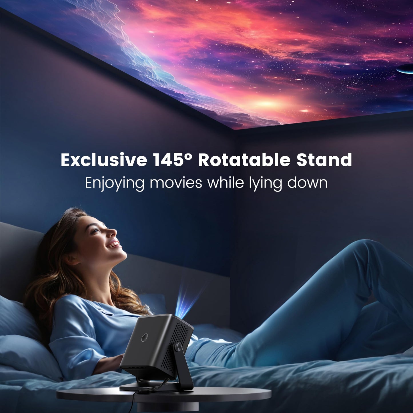 Projector with Auto Keystone/Electric Focus, PUTRIMS 1080P S28 Mini Projector WiFi and Bluetooth, Portable Projector 145°Adjustable Stand 50% Zoom 200" Screen for Phone/TV Stick/PS5/USB