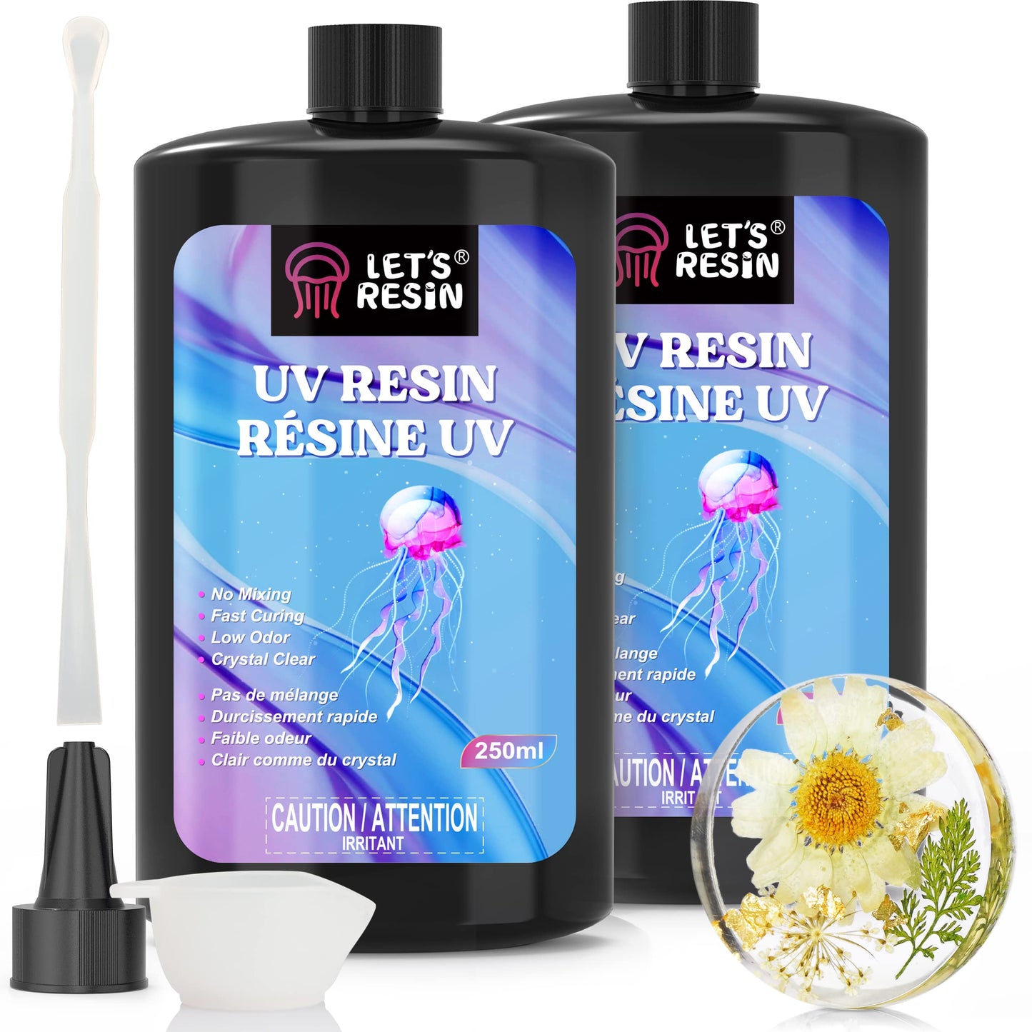 LET'S RESIN UV Resin, Upgraded 500g Crystal Clear UV Resin Hard, Low Odor Ultraviolet Epoxy Resin, UV Light Cure Solar Sunlight Activated Glue for Jewelry, Craft Decoration
