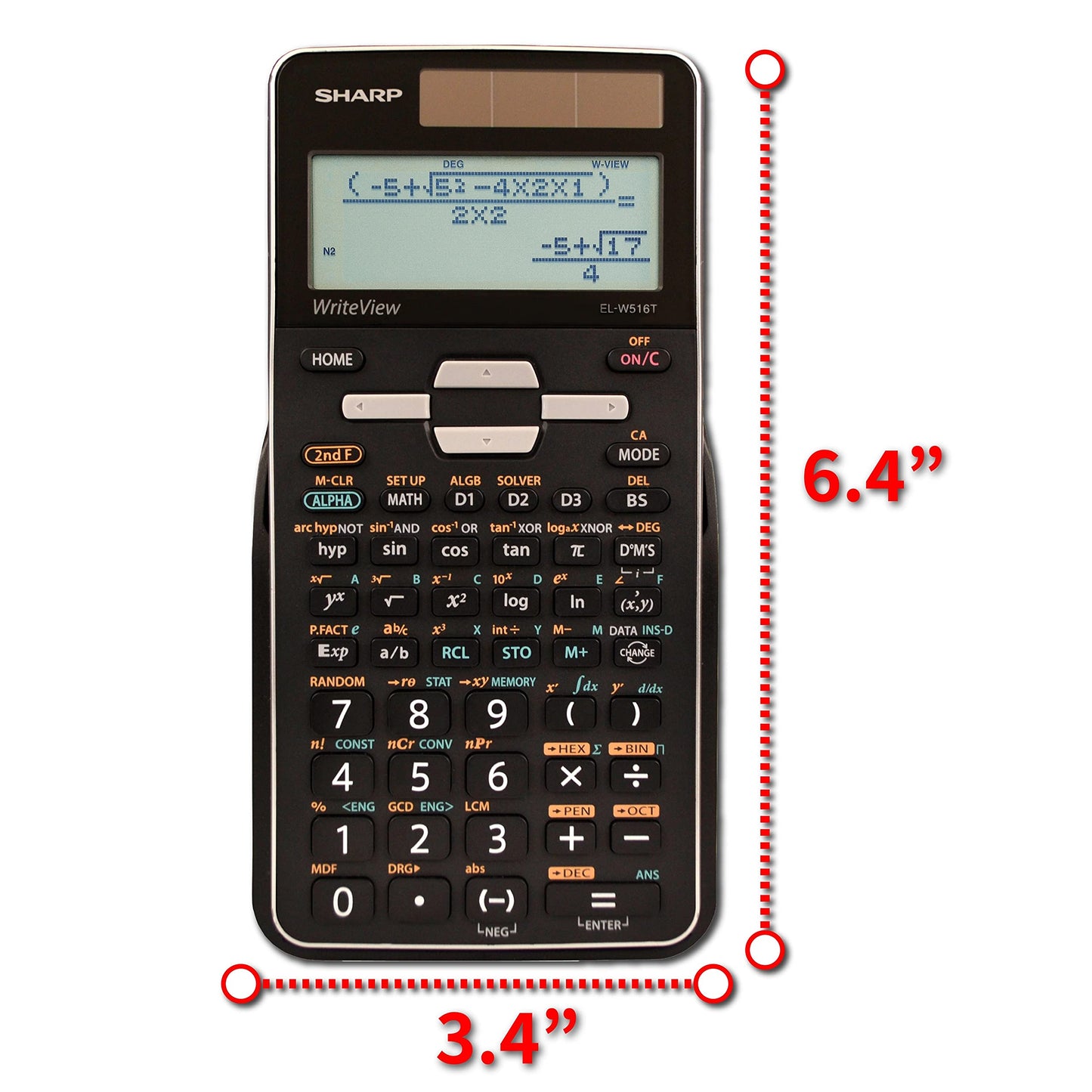 Sharp EL-W516TBSL 16-Digit Advanced Scientific Calculator with WriteView 4 Line Display, Battery and Solar Hybrid Powered LCD Display, Black & White, Black and Silver, Model Number: ELW516TBSL, Large