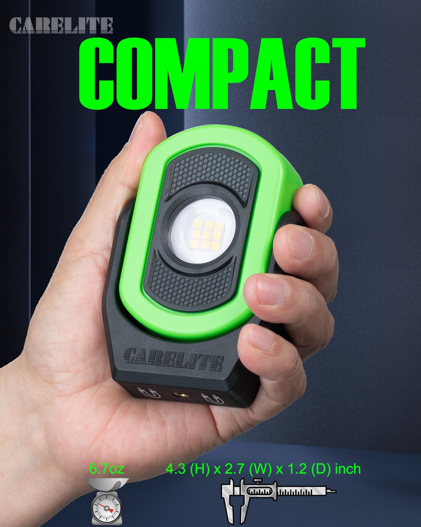 CARELITE Magnetic Work Light – 780 Lumen Compact Pocket Light, Rechargeable 3000mAh, 360° Pivot, Durable & Portable for Mechanics & Jobsites (Green, 1 Pack)