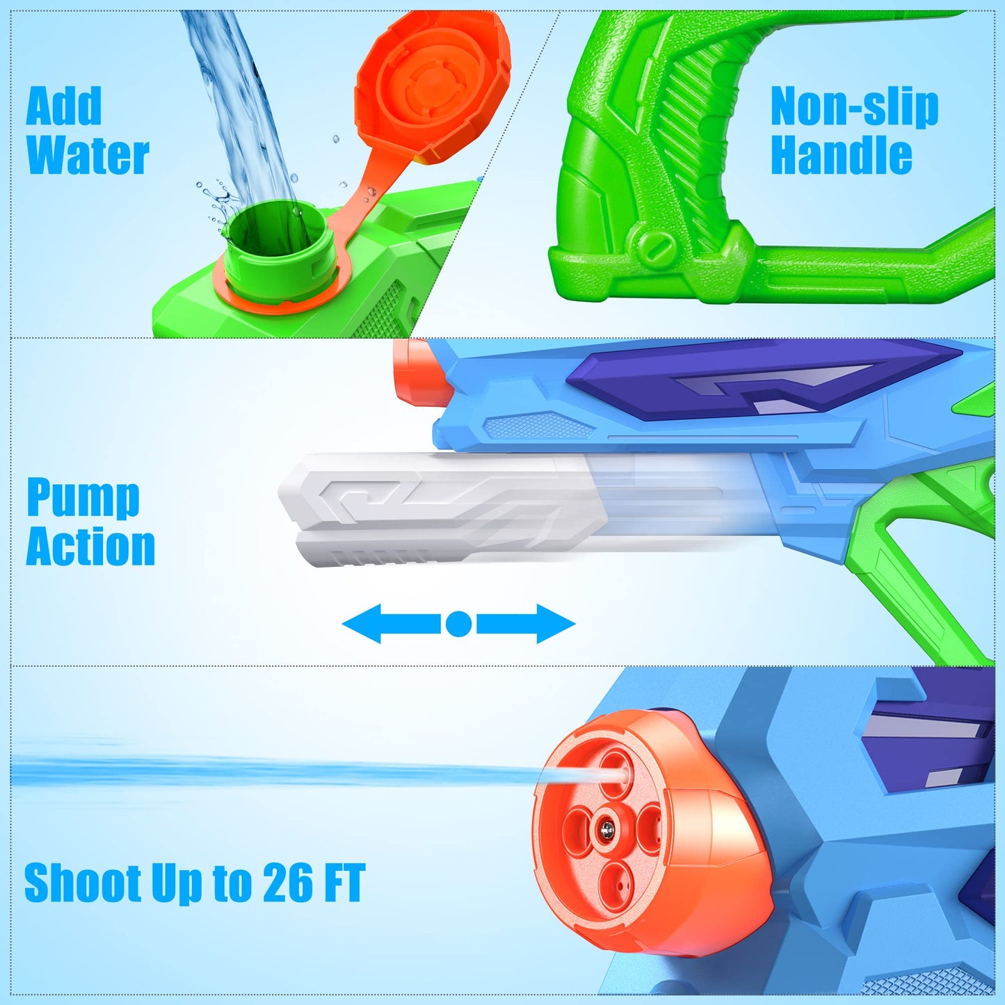 4 PCS Water Gun for Kids, Super Squirt Guns Water Soaker Blaster - 4 Shooting Modes Switch - 26 Ft Long Shooting Range - Summer Water Toys Gun for Boys Girls Adults Outdoor Pool/Garden