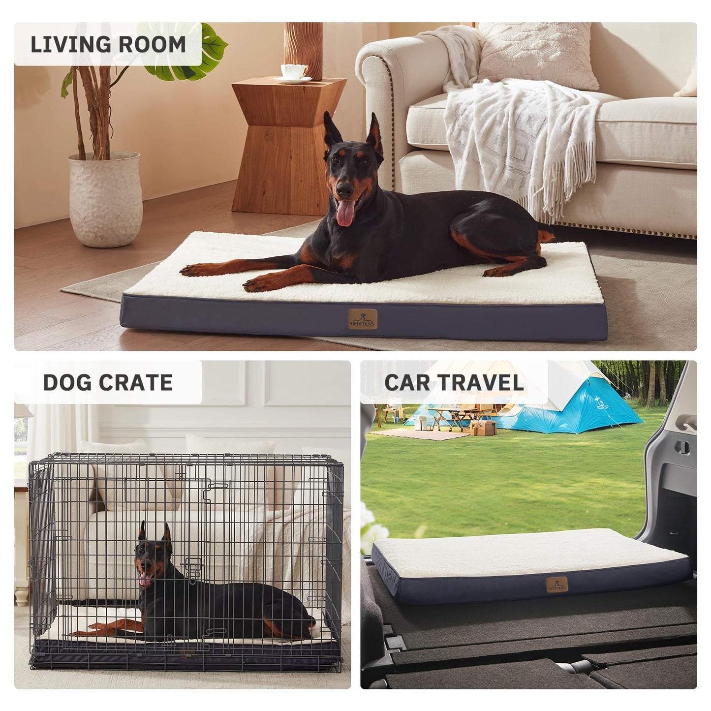 Bedfolks Orthopedic Dog Bed for Jumbo Dogs - Egg Foam Dog Crate Bed with Removable Waterproof Cover, Pet Bed Mat Suitable for Dogs and Pets Up to 150 lbs (54 x 44 x 4 inches, Grey)