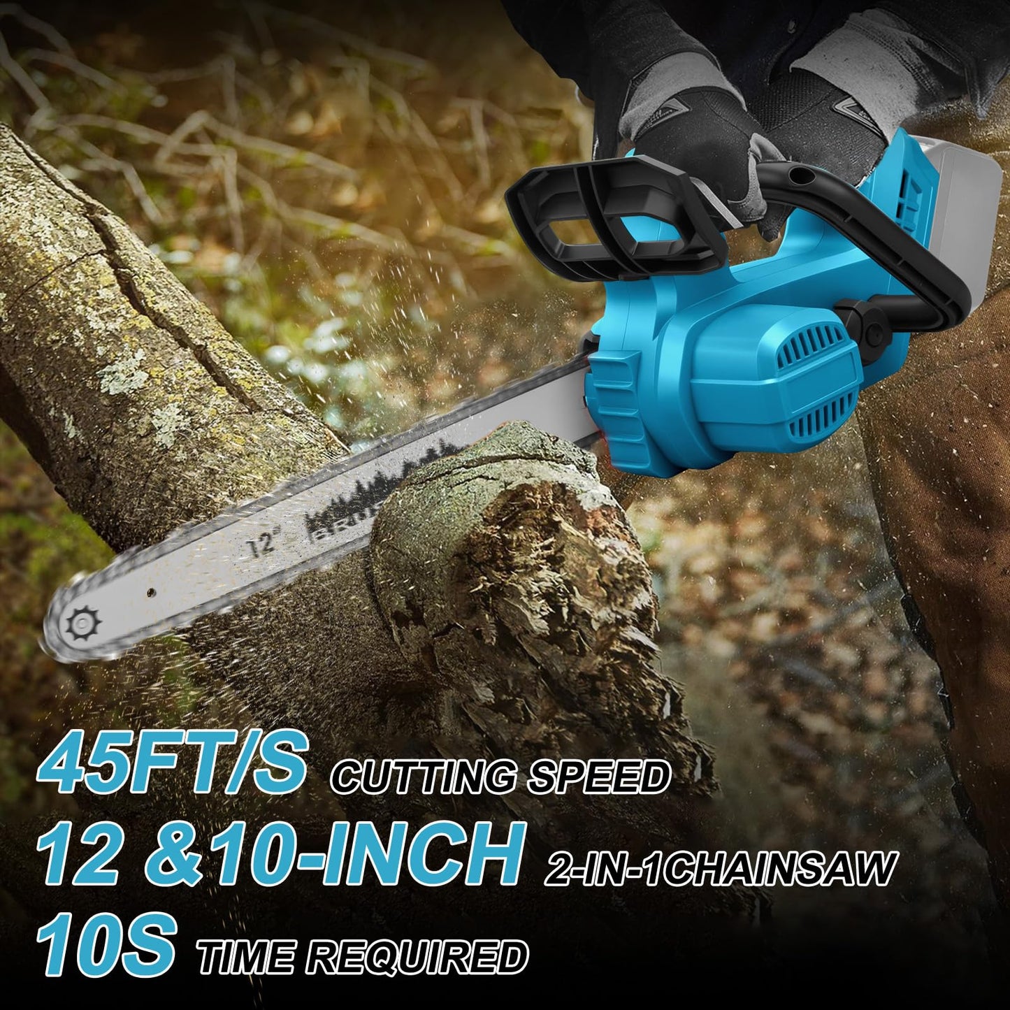 Cordless Chainsaw for Makita 18V Battery, 12 Inch / 10 Inch 2 in 1 Mini Chainsaw with Security Lock, 1100W Handheld Electric Chainsaw for Wood Cutting, Tree Trimming (No Battery)