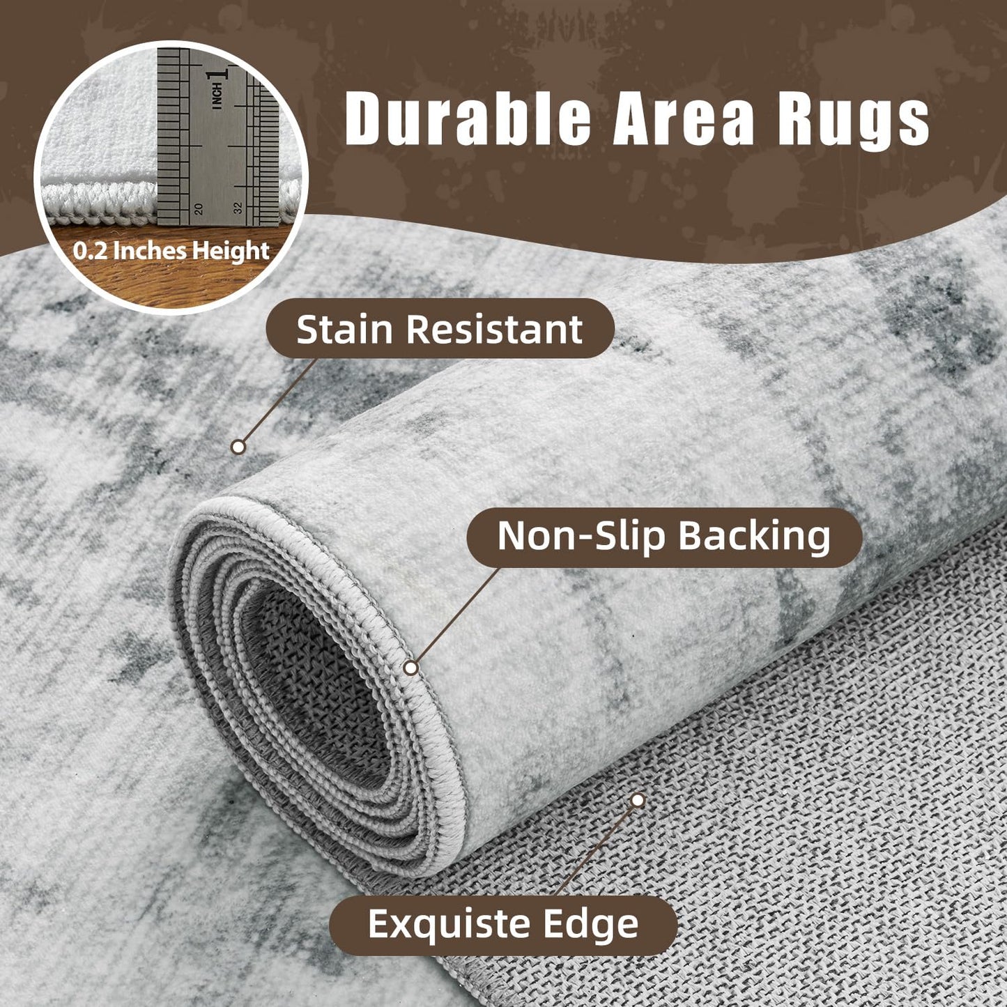 Resare-Area Rug-Rugs for Living Room 5x7 FT Washable Carpet Rug for Dining Bedroom Living Room Low Pile Abstract Grey