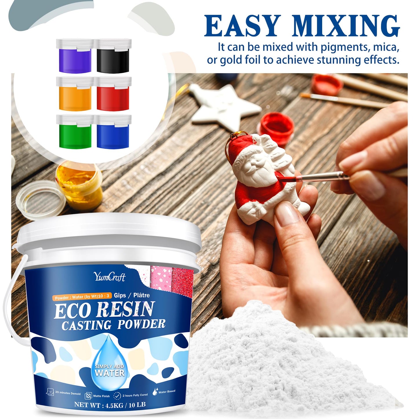 Resin Casting Powder 4500g/10lb, Eco Casting Resin Kit for Beginners, Fast Cured & 20~30 Minutes Demold, Water Activated Plaster Casting Powder Kit for DIY Art Crafts, Self Level & Easy Mixing