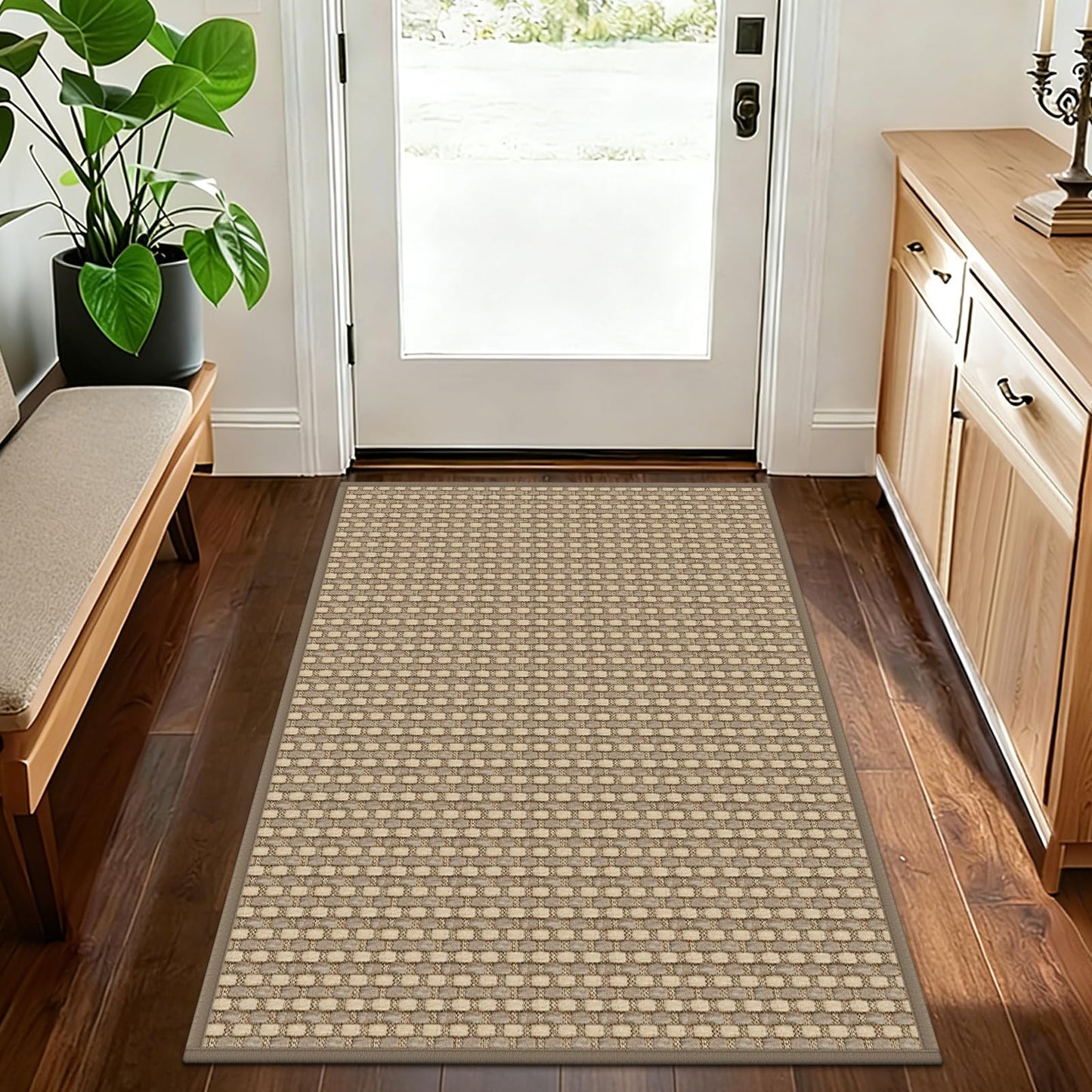 VSIWB Door Mat Indoor Entrance 32"x48" Washable Entryway Rugs Low Pile Woven Front Door Mat Outdoor Non-Slip Kitchen Mats for Floor Hall Porch Bathroom Bedroom, Brown