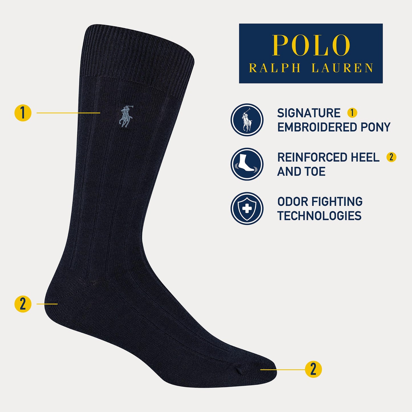 Polo Ralph Lauren Men's Cotton Ribbed Dress Crew Socks -3 Pair Pack-Soft and Lightweight Cotton Comfort, Navy, 6-12.5