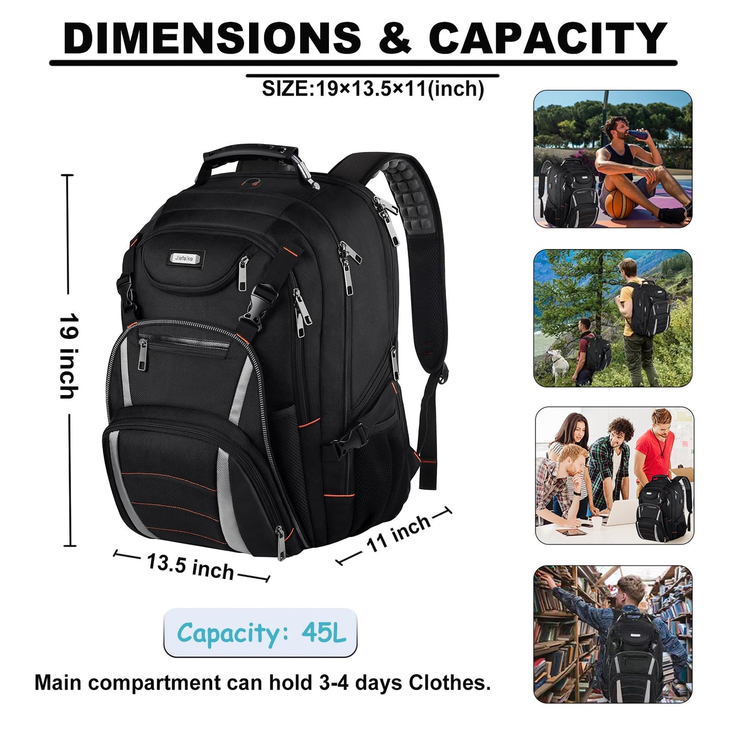 Travel Laptop Backpack, Extra Large Backpack for Men, Basketball Backpack with RFID Pocket, Anti Theft TSA Approved, College Student XL Bag fits 17.3 inch Computer Notebook