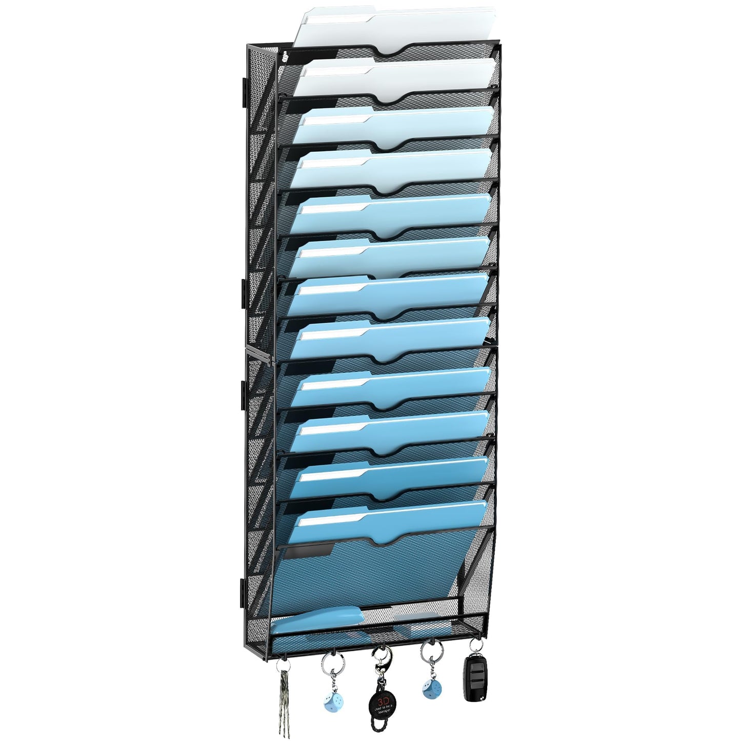 SUPEASY 13-Tier Hanging File Organizer Vertical Wall File Organizer Wall File Holder, Mesh Magazine Rack Mail Document Organizer for Office School Home,Black