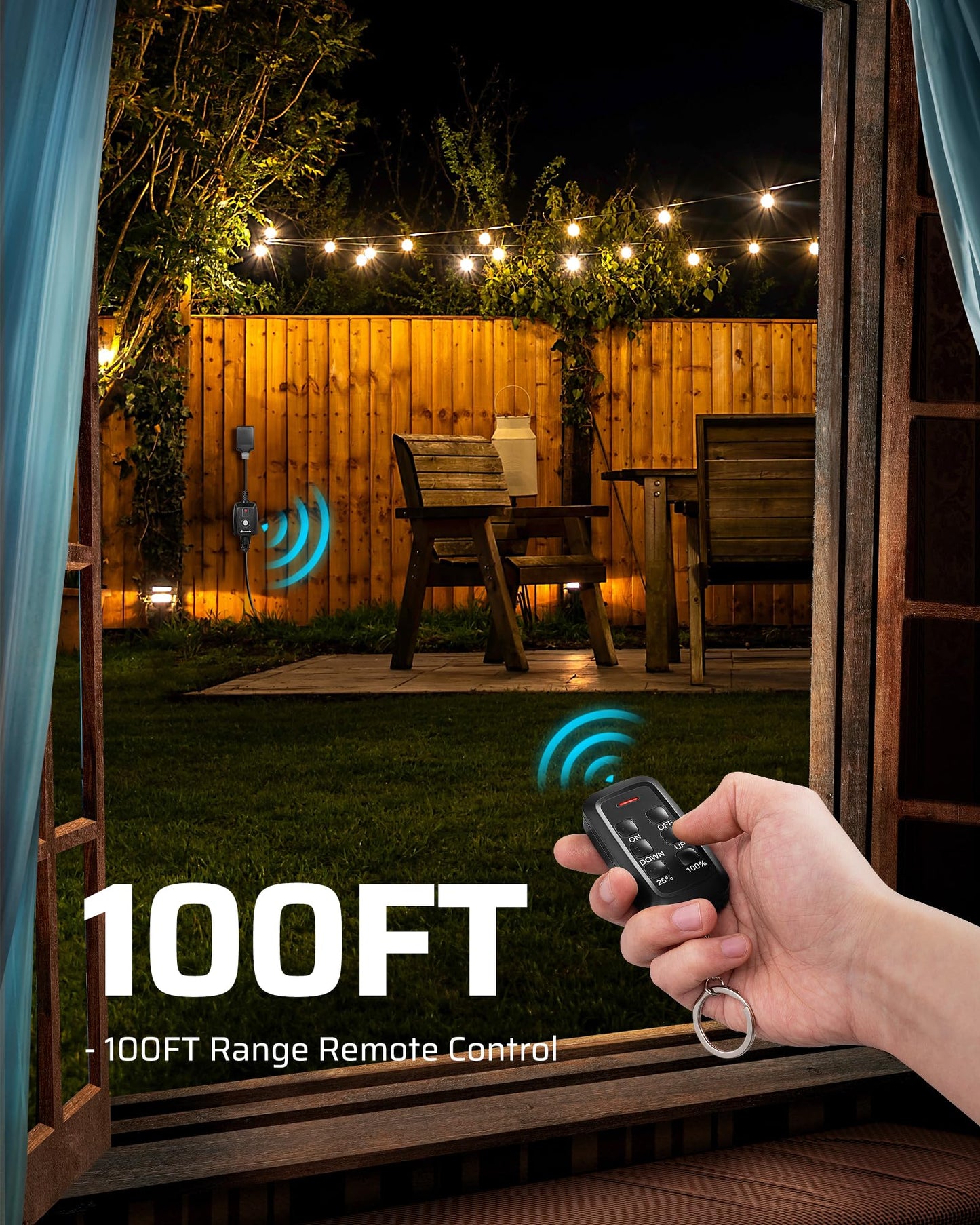 DEWENWILS Outdoor Dimmer for String Lights, Remote Dimmer Plug, Waterproof Plug-in Dimmer, 100FT Range, 150W Dimmable LED/300W Tungsten Bulbs, Dimmer Switch for Dimmable String Lights