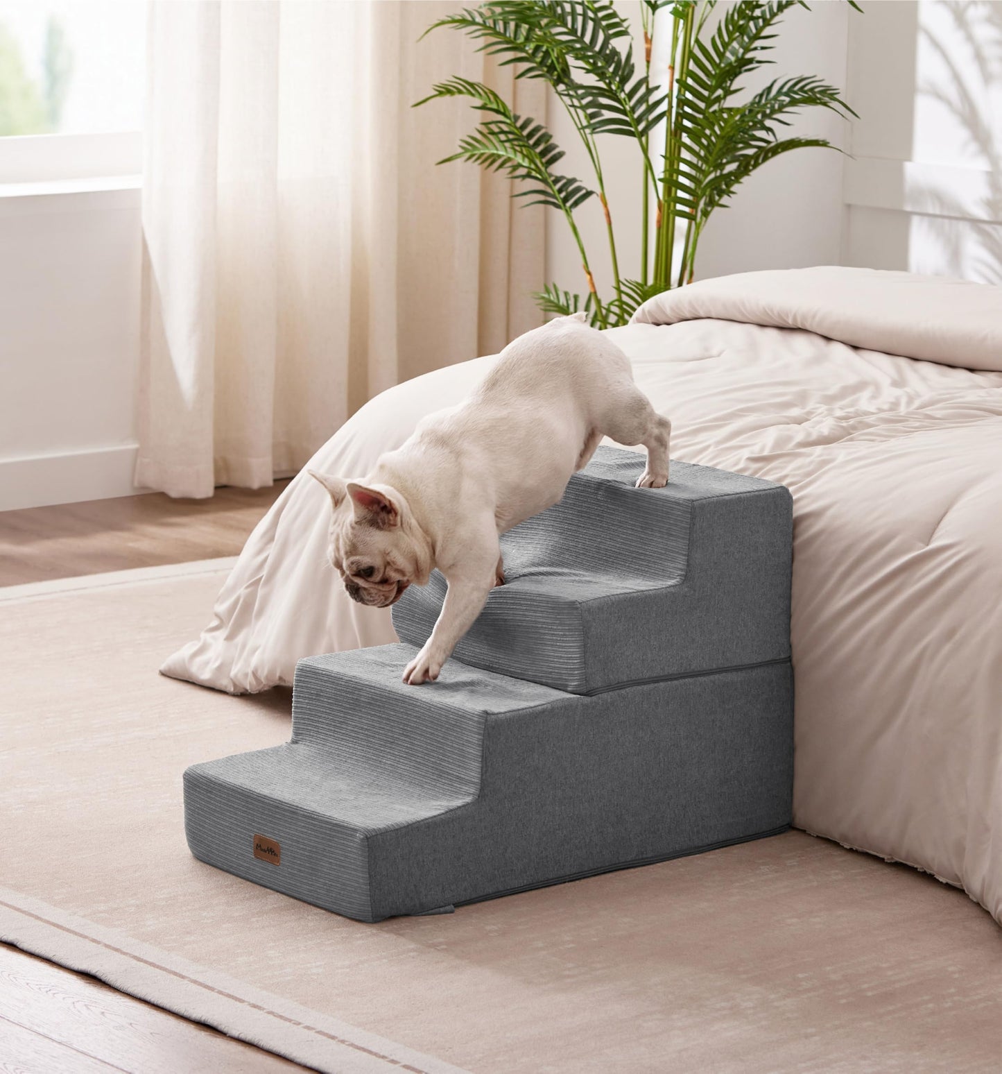 Made4Pets Dog Stairs for Small Dogs High Beds Extra Wide 28" W 35D Foam, 4-Step 18" H Folding Blanced Dog Ramp for High Beds Couch Sofa Chair, Pet Stairs Dog Steps Non-Slip Bottom Cat Stairs-Grey
