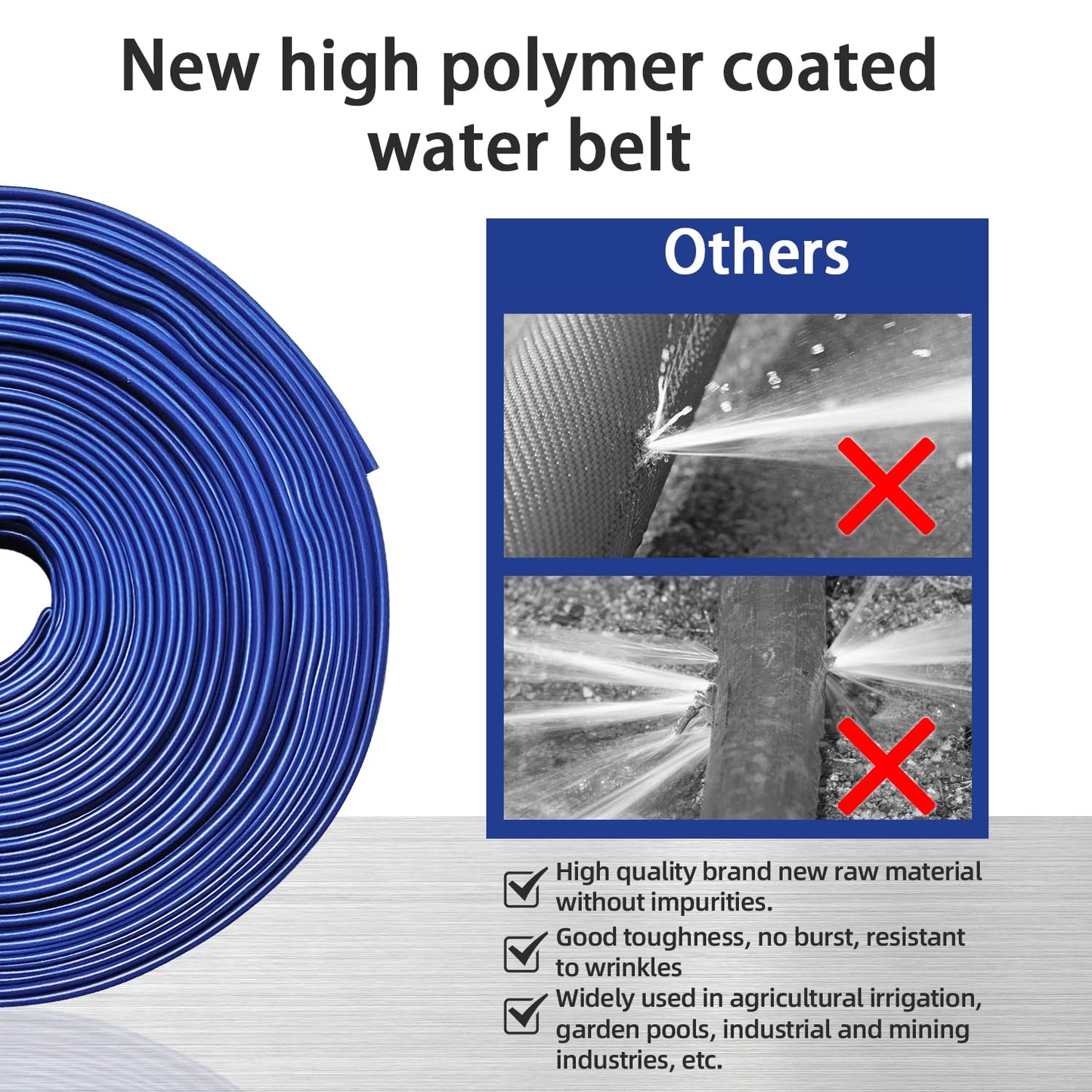YASHINE PVC HOSE 1-1/2"*100ft, Pool Backwash Hose, Heavy Duty Reinforced Blue PVC Lay Flat Water, For Swimming Drain Pools and Clean Filters, with 2 Clamp